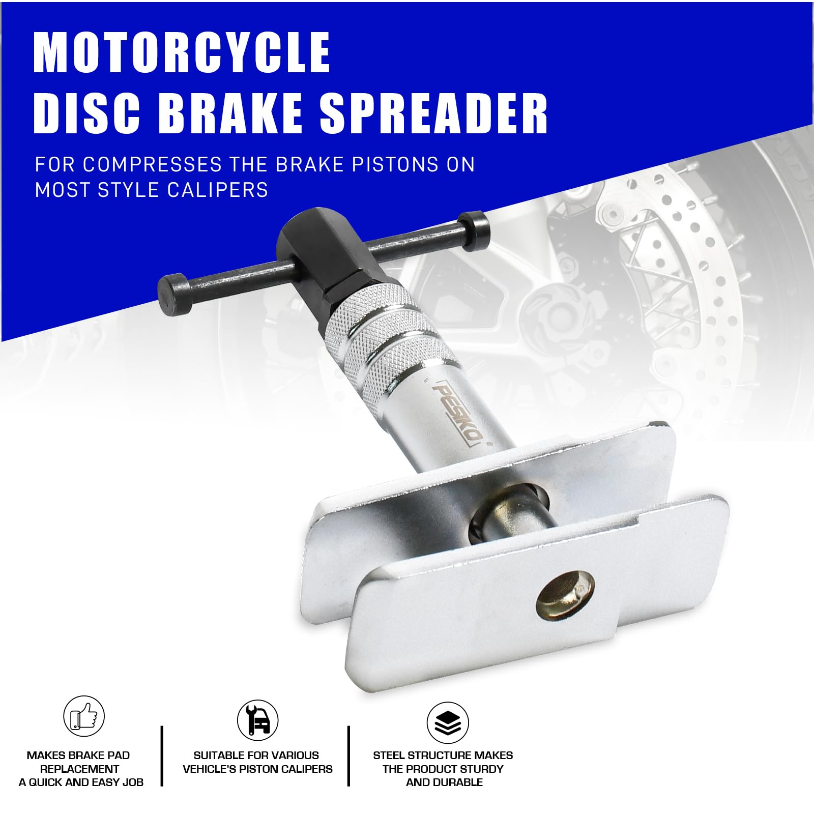 Heavy Duty Motorcycle Brake Caliper Spreader Tool - Professional Compression Tool for Most Vehicle Brake Discs - Perfect for Motorcycle & Car Brake Maintenance & Repair