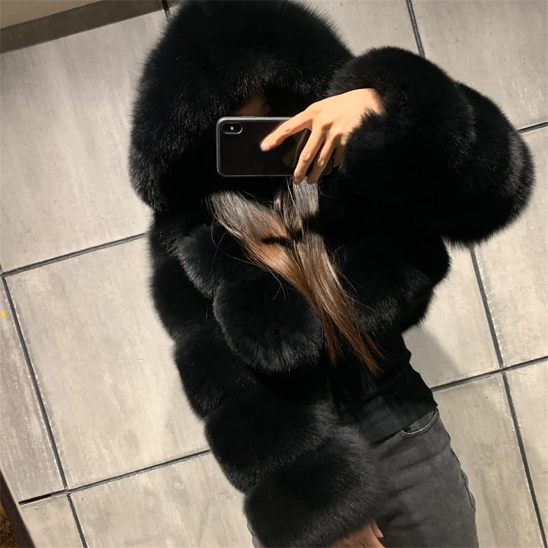 Plus Size Women's Winter Faux Fur Jacket - Fluffy Zip Hooded Cropped Coat for Autumn & Winter Warmth | Cozy Outerwear for Casual Outings & Date Nights