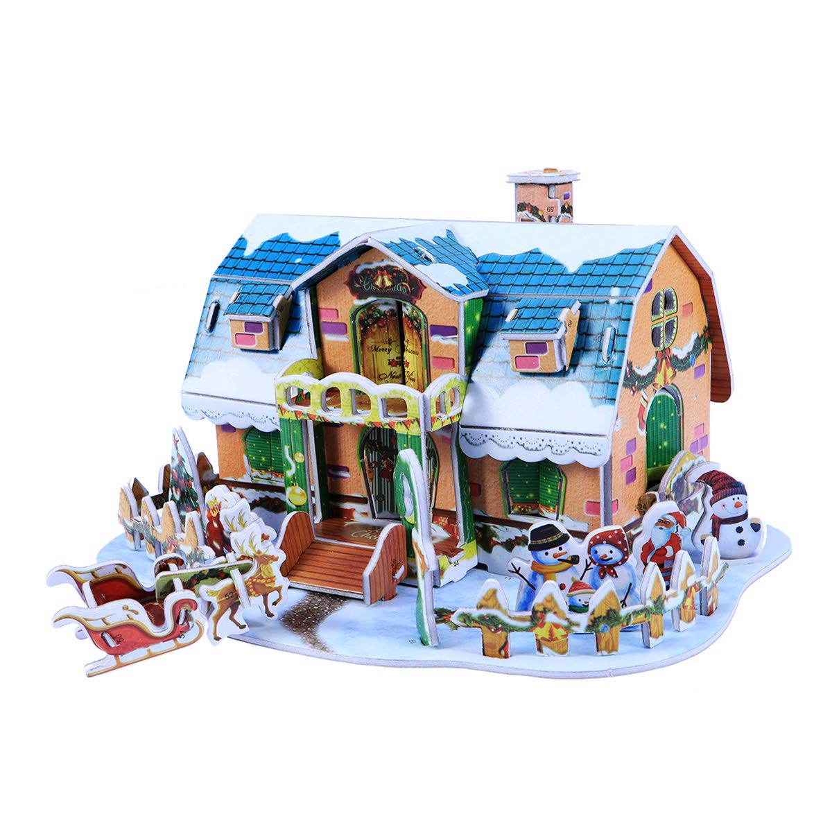 BESPORTBLE 3D Puzzle Mini Christmas House Kit - DIY Colorful Cartoon Paper Board Model for Holiday Decorations (Snow House) | Perfect for Christmas Tree Ornaments, Home Decor & Gift Giving