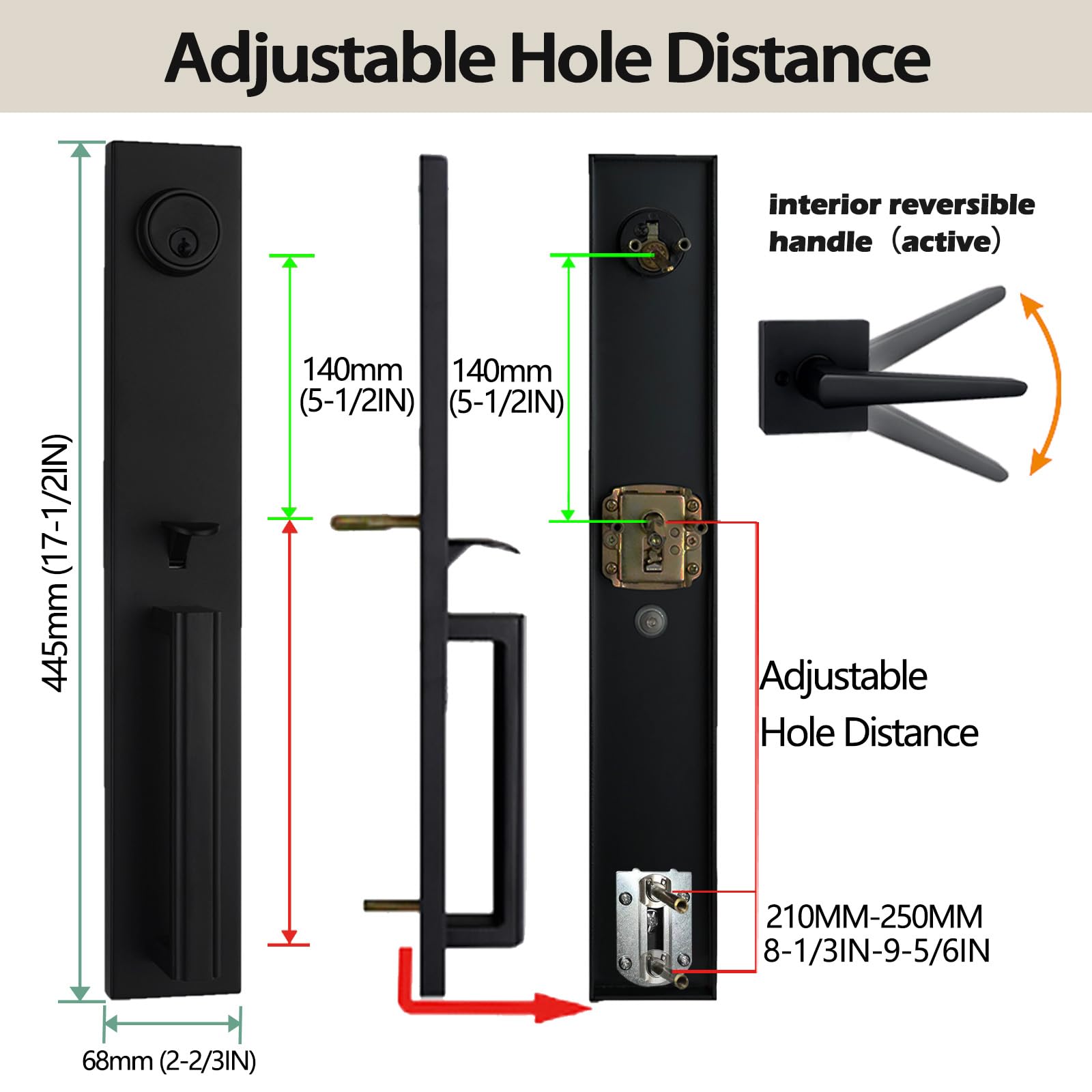 TMC Iron Black Front Double Door Handleset with Keyed Entry - Durable Exterior Door Hardware for Home Security & Style | Perfect for Entry Doors, Front Gates & Commercial Buildings