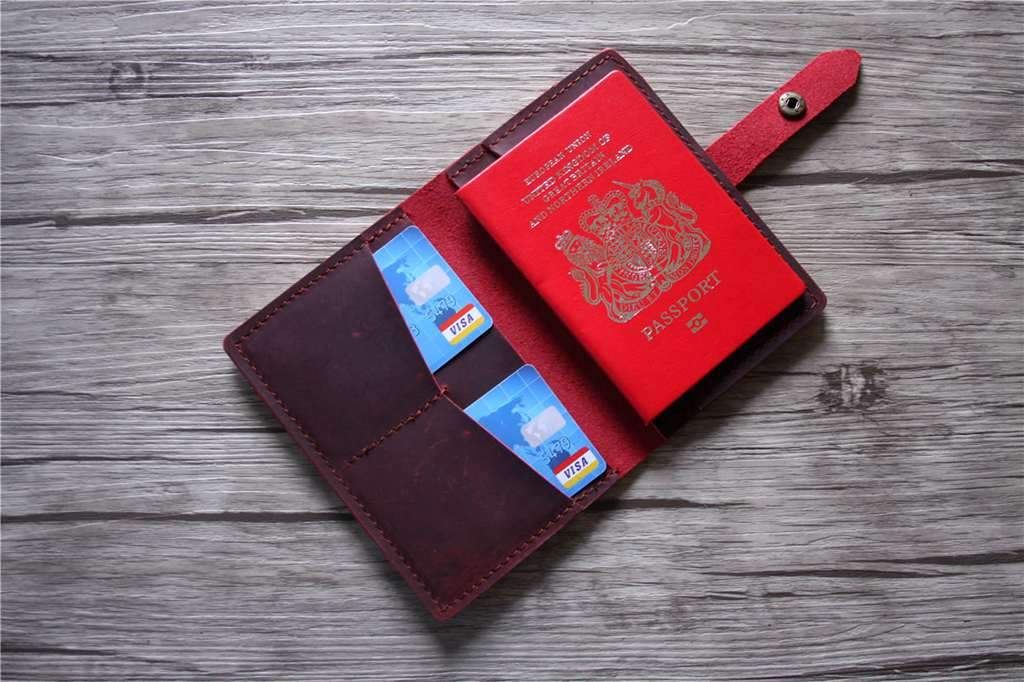 Personalized Engraved Burgundy Leather Passport Holder - RFID Blocking Travel Wallet for Men & Women - Perfect for International Trips & Business Travel