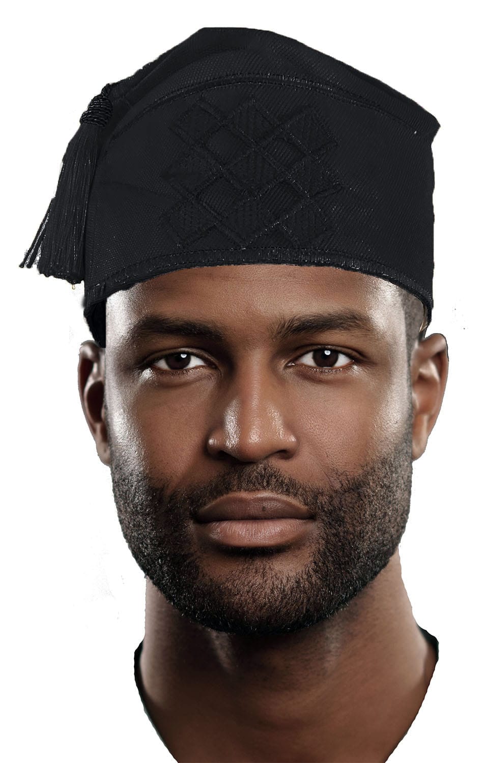Elegant Dupsie's Majestic Onyx Aso Oke Kufi Hat with Tassels | African Fashion Headwear for Men | Perfect for Weddings, Cultural Events & Special Occasions