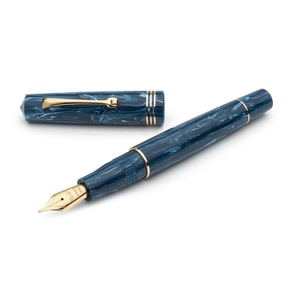 Leonardo Fountain Pen Momento Zero - Premium Stainless Steel Blue Positano Luxury Writing Instrument for Professionals & Collectors - Perfect for Business Signatures, Journaling & Gift Giving