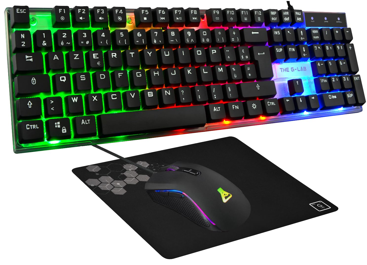 G-LAB Combo Yttrium Gaming Keyboard and Mouse Set - 105 Key AZERTY RGB Backlit Keyboard, 19 Key Anti-Ghosting, 2400 DPI Gaming Mouse, Mouse Pad - Compatible with PC, PS4, PS5 - Perfect for Esports, Streaming & Competitive Gaming