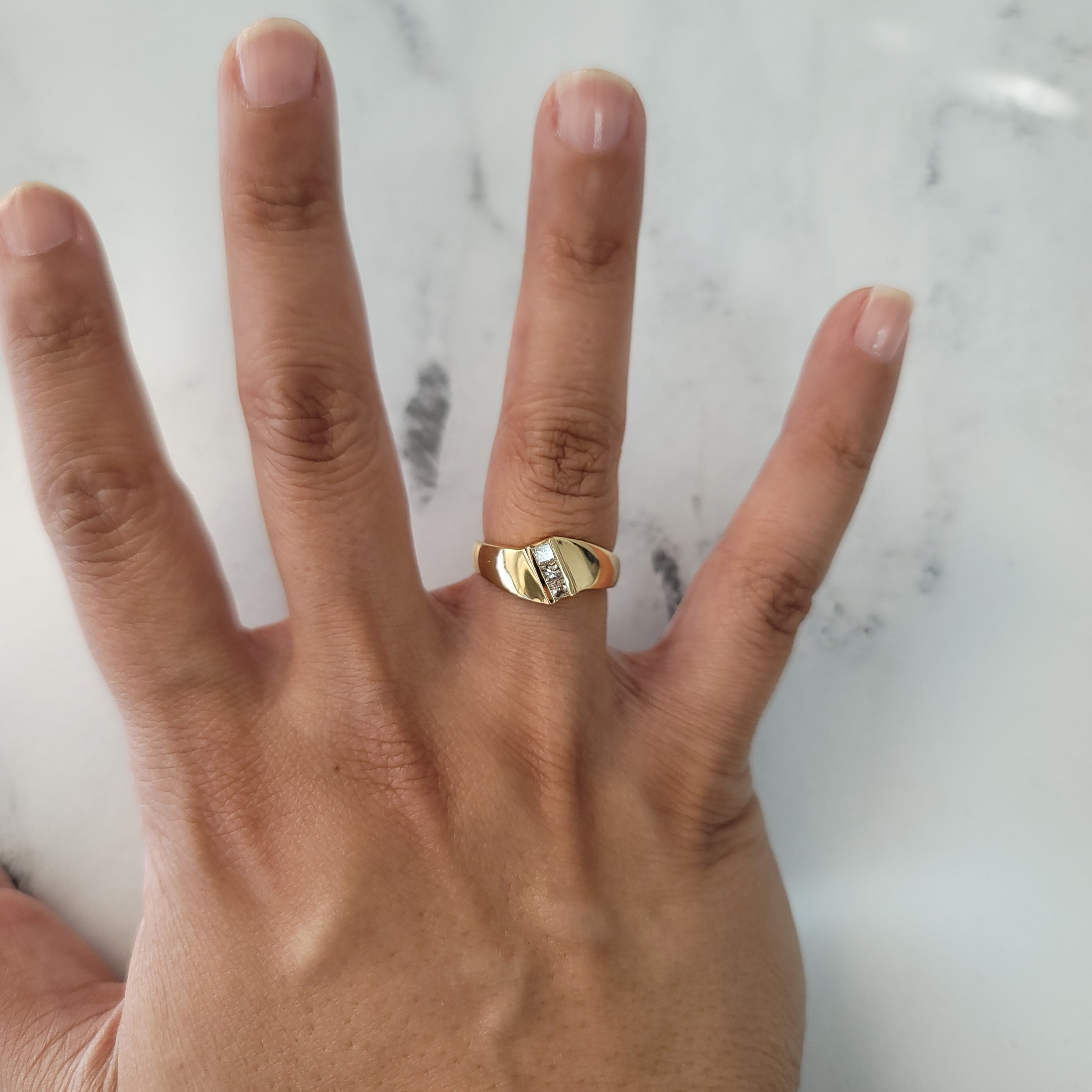 0.27cttw Diagonal Princess Cut Diamond Ring in 14k Yellow Gold - Elegant Engagement & Wedding Ring for Women