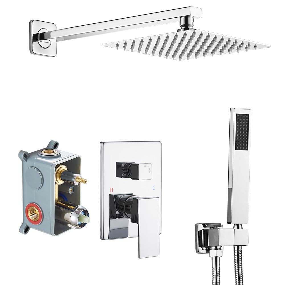 **High Pressure Rainfall Shower System - Wall Mounted Chrome Shower Set with Rainfall Shower Head, Handheld Shower & Faucet Trim (Valve Included) - Perfect for Spa-Like Bathroom Upgrades & Modern Home Renovations**