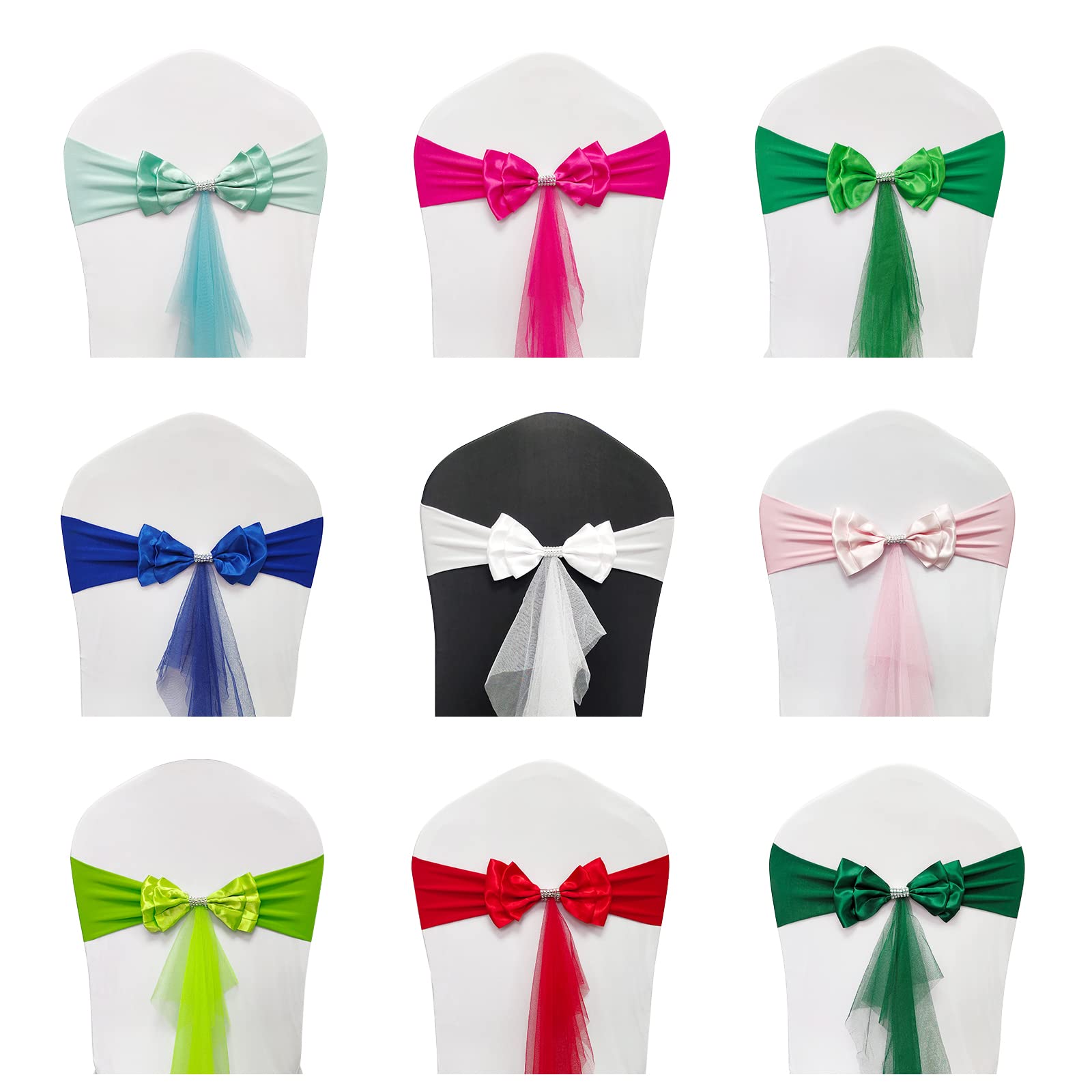Elegant Dark Green Organza Chair Sash Bows for Wedding & Party Decor - Pack of 60 Floating Tied Chair Covers with Booknot - Perfect for Banquet, Reception, and Bridal Shower Decorations