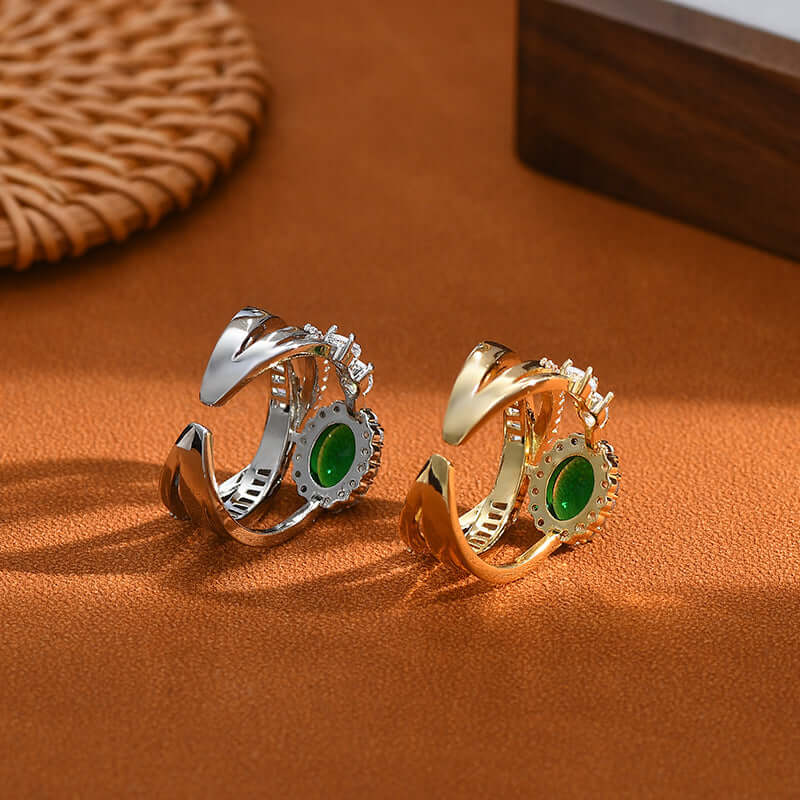 Emerald Green CZ Layered Cross Stacking Ring Set for Women | Elegant Jewelry Gift for Christmas, Birthday & Anniversary | K4205