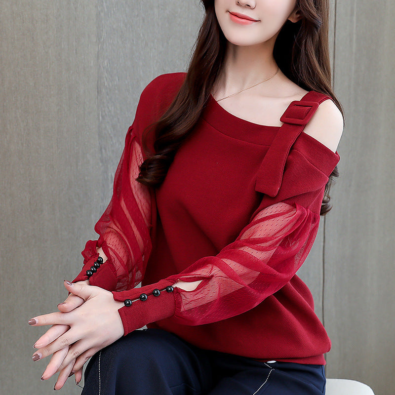 Stylish Autumn Long Sleeve Blouse for Women - Sexy Off Shoulder Top Solid Color Shirt - Perfect for Fall Outfits, Date Nights & Office Wear