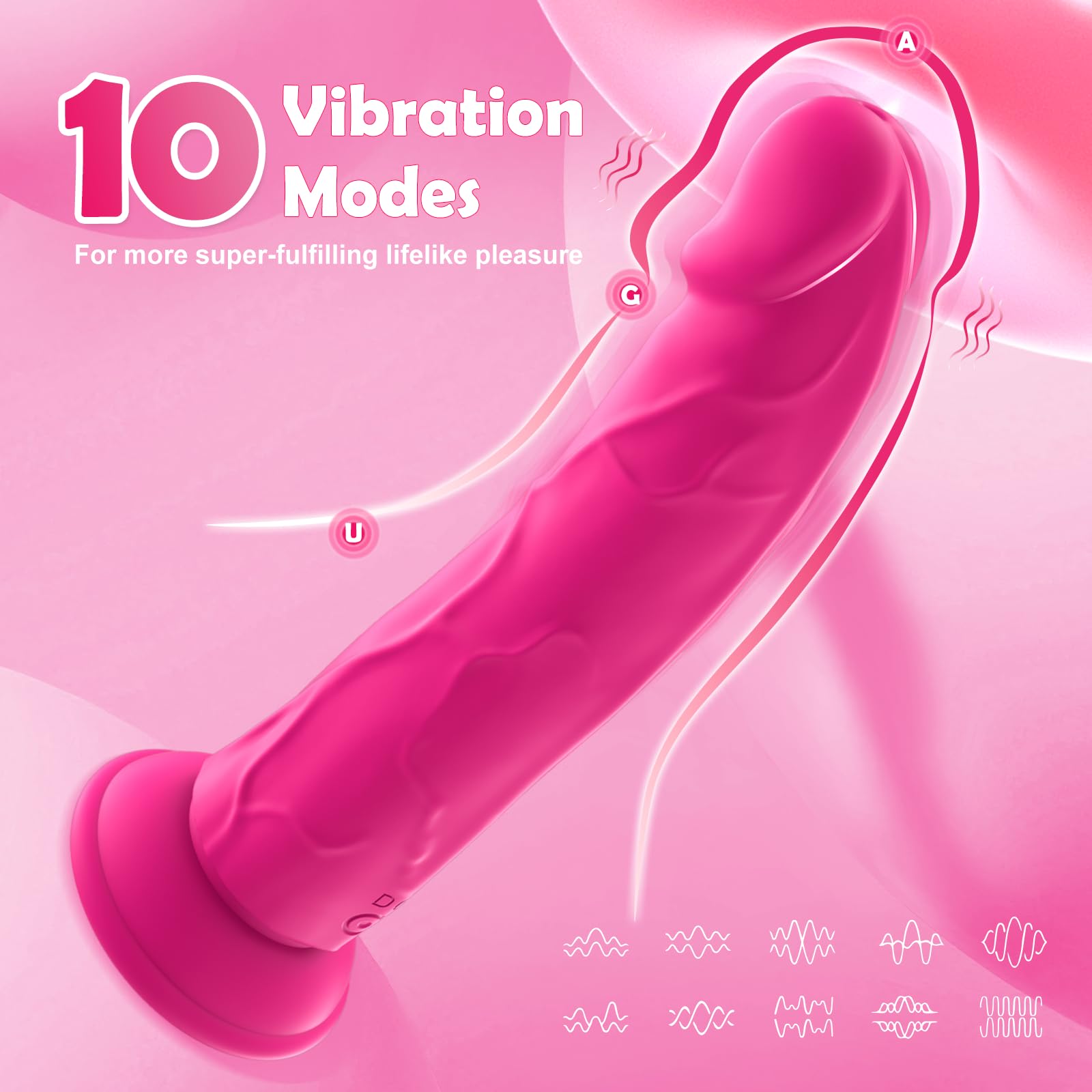 Realistic Pink Silicone Dildo Vibrator - 10 Powerful Vibration Modes for G-Spot & Clitoral Stimulation, Flexible Anal Toy with Vein Texture & Strong Suction Cup - Perfect for Couples Play, Solo Pleasure & BDSM Exploration
