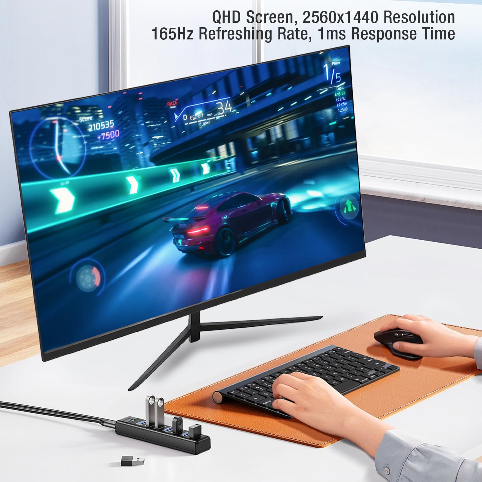 27 Inch Gaming Monitor - Ultra Thin 2K QHD 165Hz LED Computer Screen with HDMI & DP Ports, 120% sRGB Eye Care Technology, Wide Viewing Angle (Black) - Perfect for Esports, Streaming & Office Work