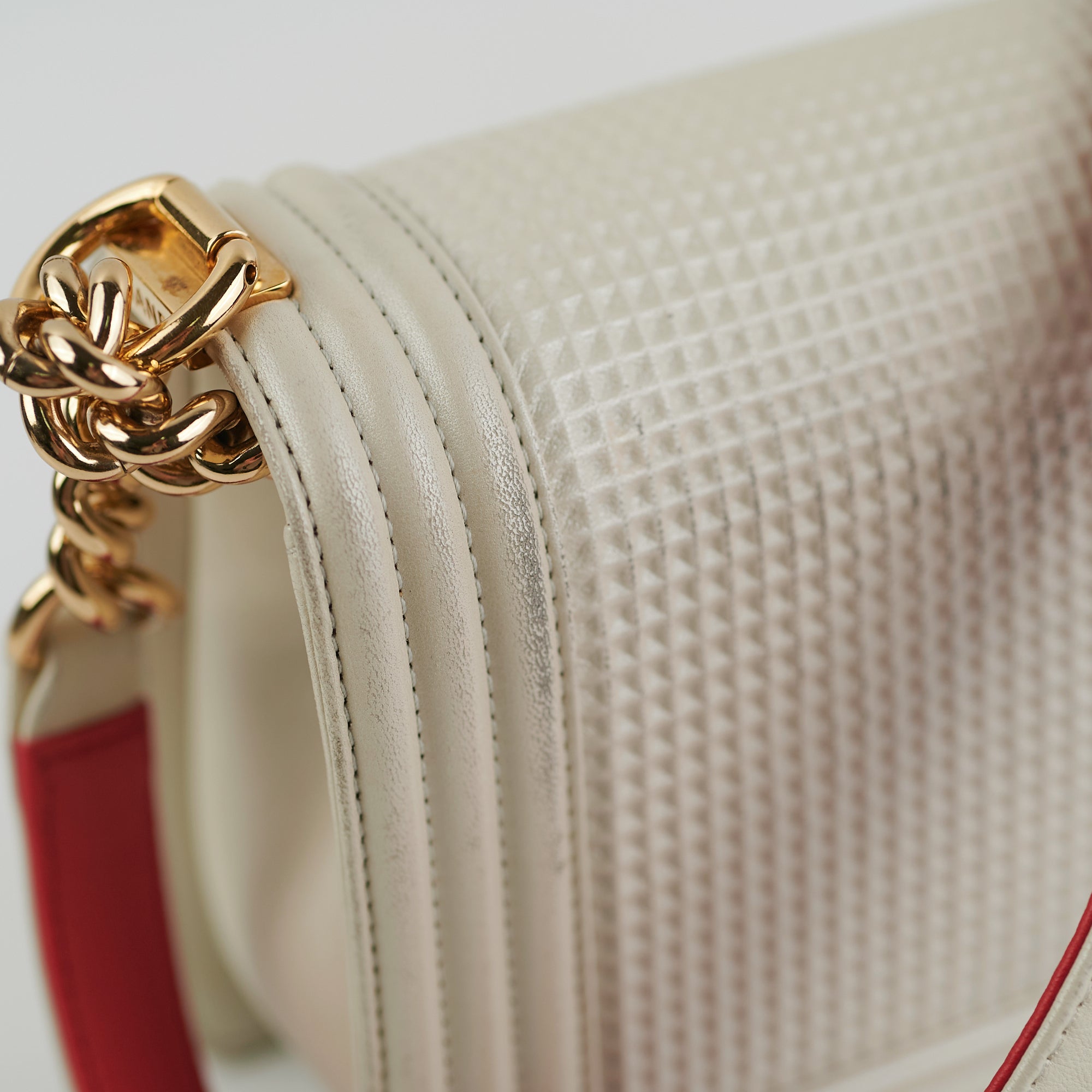 Chanel Old Medium Cube Embossed Boy Bag in White - Luxury Crossbody Bag for Women, Perfect for Date Night & Special Occasions