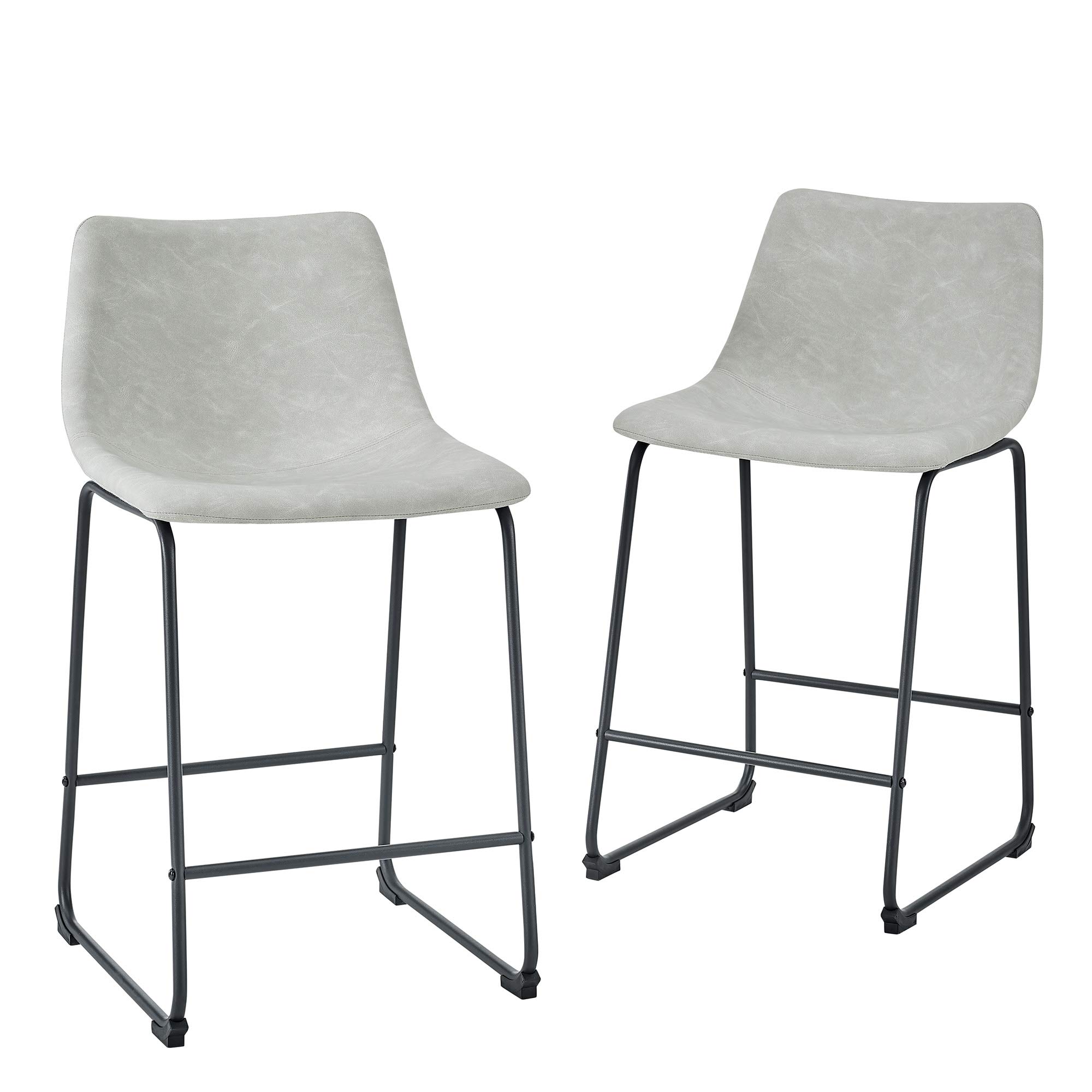 Walker Edison Douglas Urban Industrial Faux Leather Counter Stools, Set of 2, Grey - Perfect for Kitchen Islands, Breakfast Bars & Modern Dining Spaces