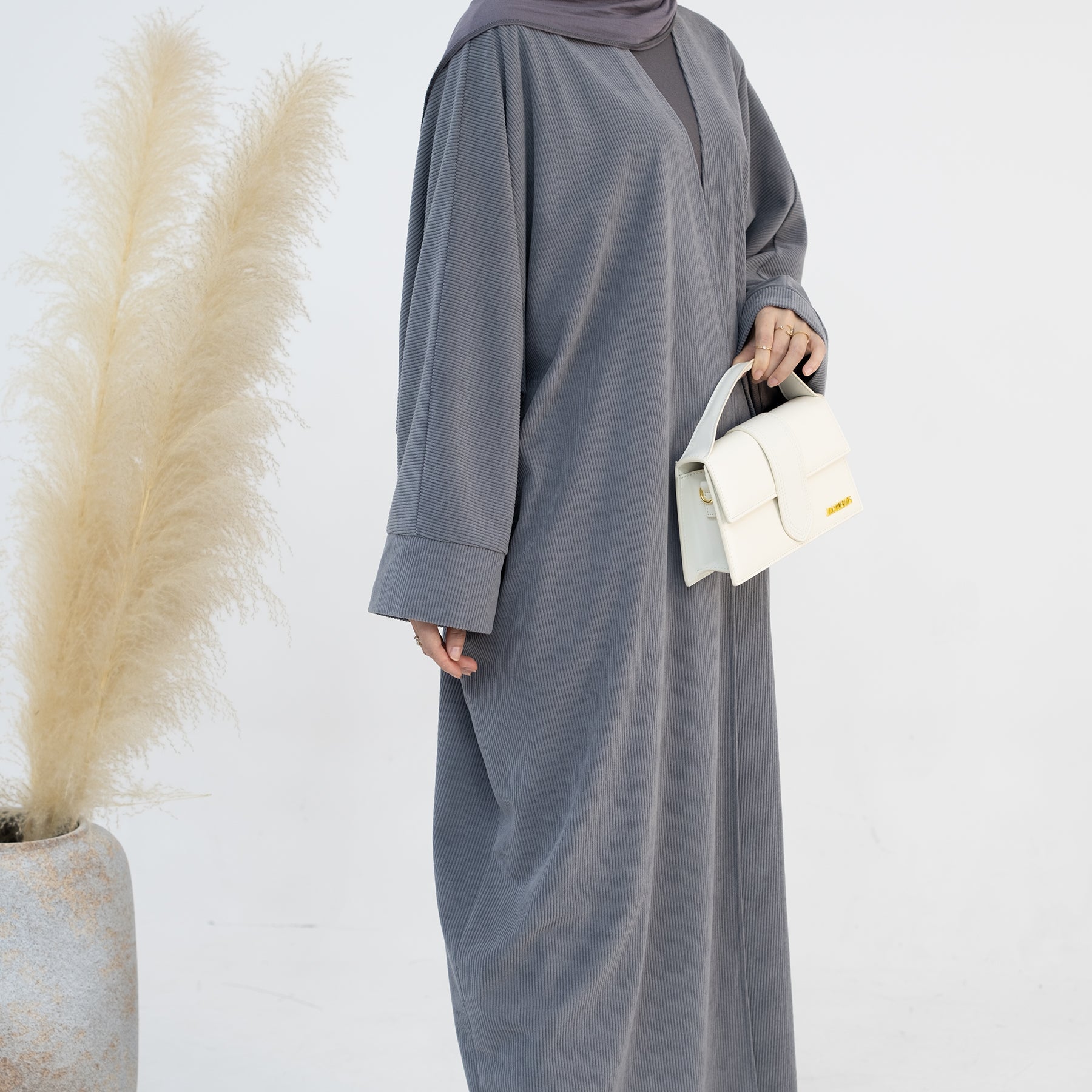 Melissa Corduroy Autumn Duster Coat - Gray | Women's Longline Fall Jacket for Casual Outfits & Layering