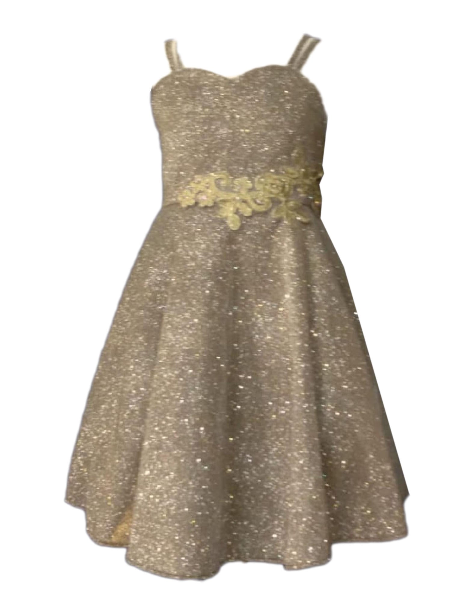 Champagne Glitter Metallic Strap Junior Bridesmaid Dress for Big Girls Size 8-16 | Formal Party, Wedding, Prom, Special Occasion Gown