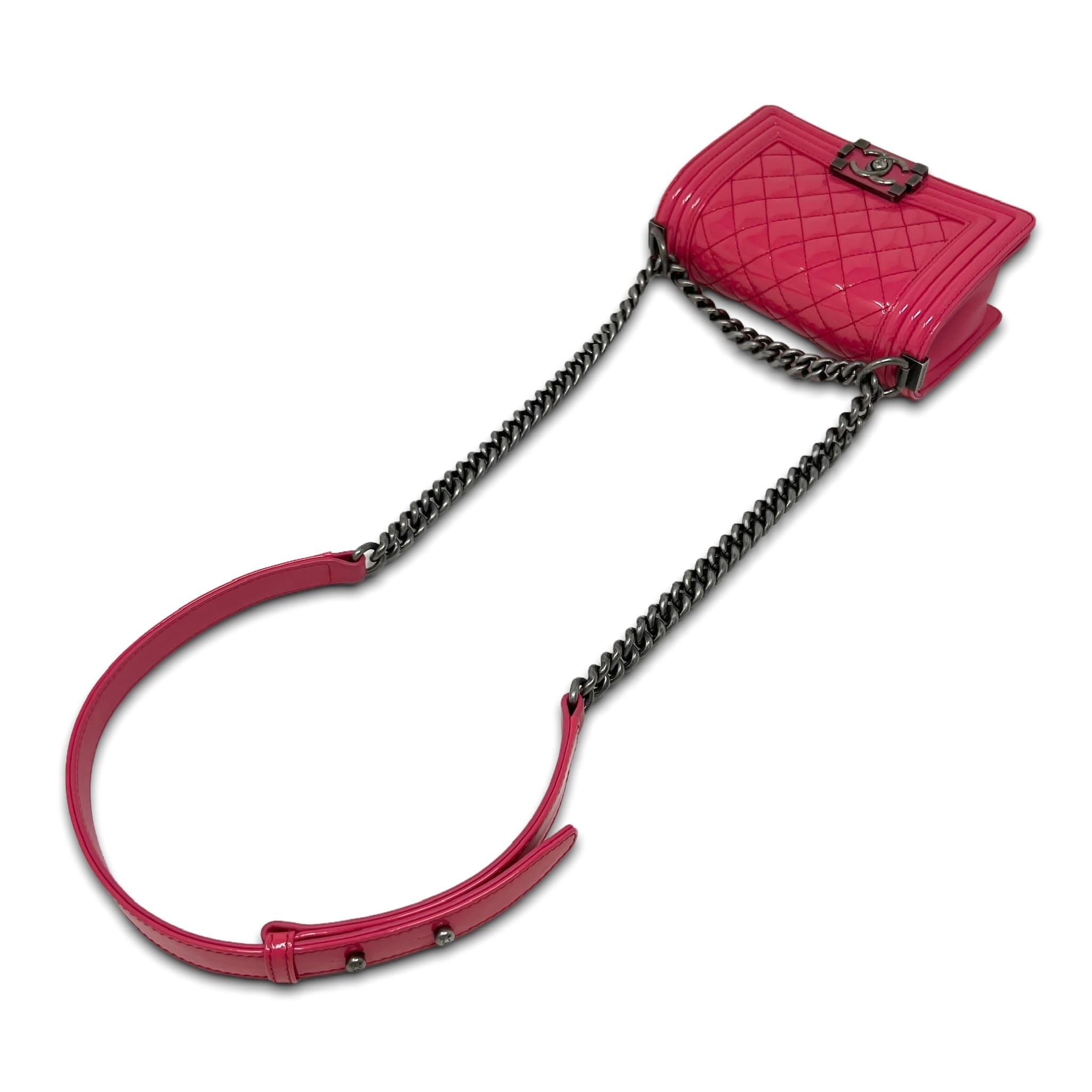 Chanel Pink Patent Leather Small Boy Bag - Luxury Crossbody Handbag for Women, Perfect for Parties, Dates & Special Occasions