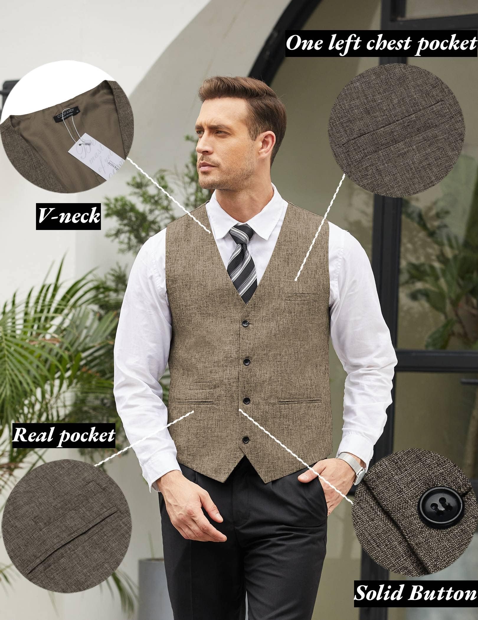 COOFANDY Men's Slim Fit Casual Business Vest - Lightweight Waistcoat for Office & Formal Wear | Perfect for Weddings, Business Meetings & Smart Casual Outfits