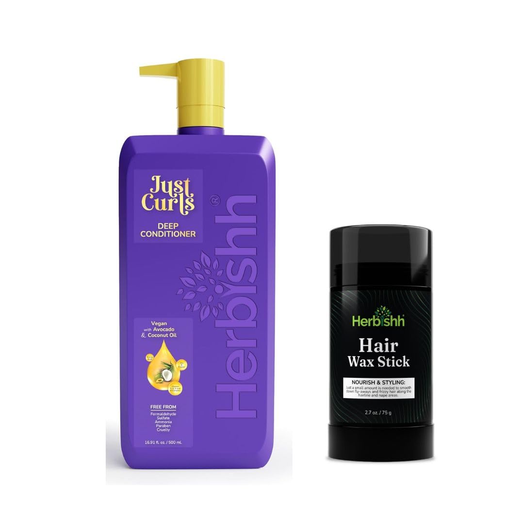 Herbishh Just Curls Deep Conditioner for Curly Hair - Hydrating Hair Wax Stick for Women & Men - Perfect for Defining Curls & Reducing Frizz (Home & Salon Use)