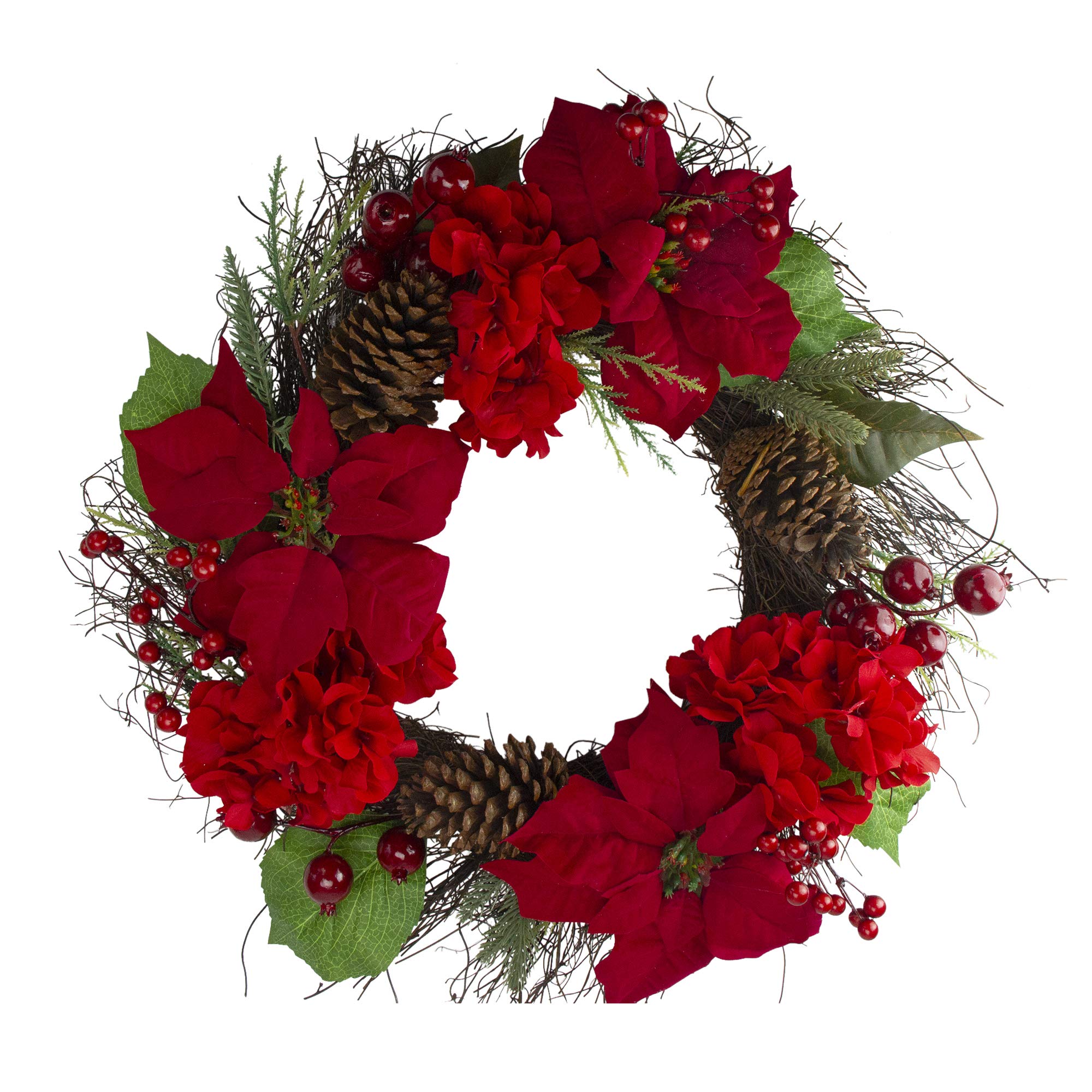 24-Inch Northlight Poinsettia & Hydrangea Artificial Christmas Wreath - Unlit Holiday Decoration for Front Door, Fireplace & Festive Home Decor