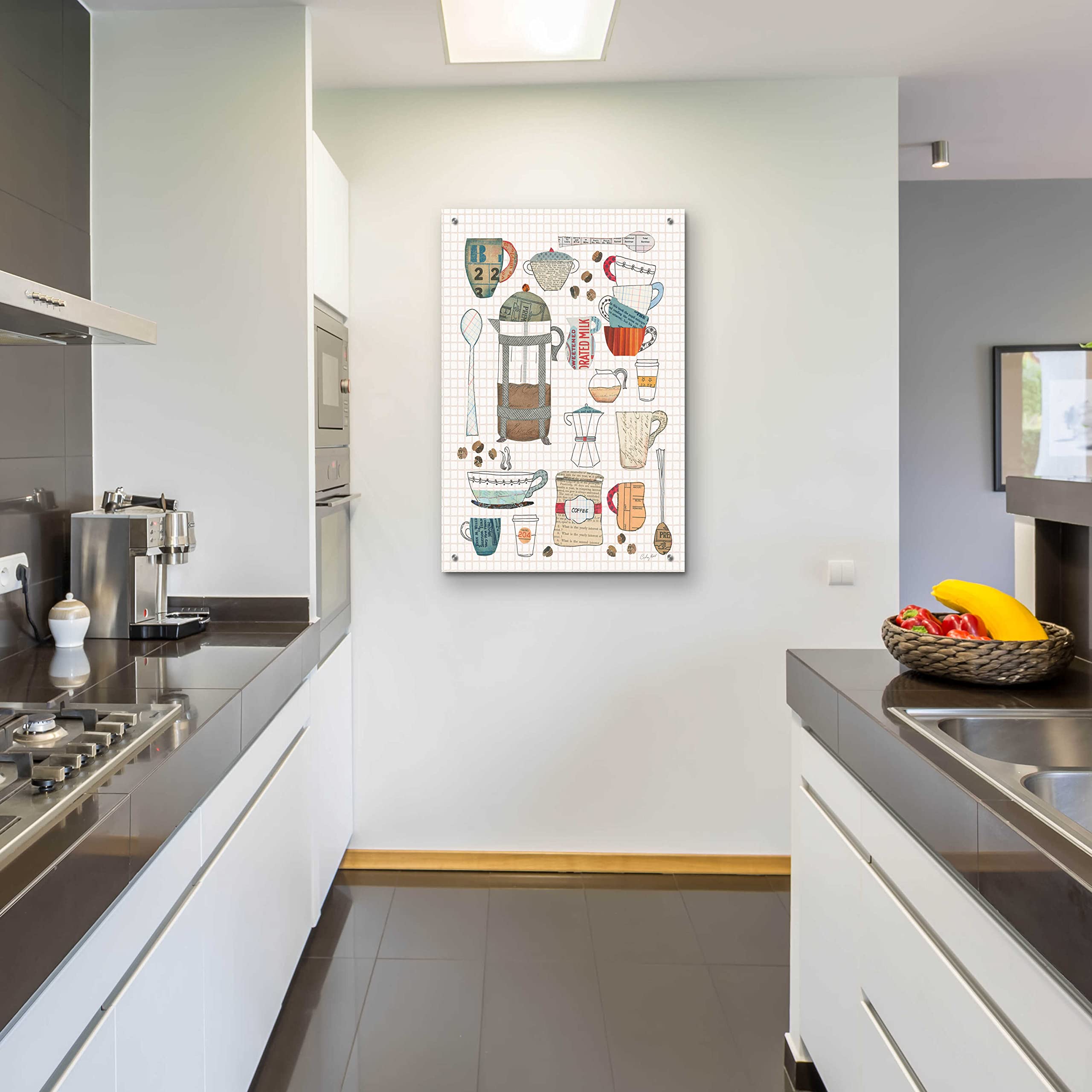 Epic Art 'Coffee Chart II v2 Gingham' by Courtney Prahl - 24x36 Inch Acrylic Glass Wall Art Painting - Modern Home & Office Decor for Living Room, Bedroom, Kitchen