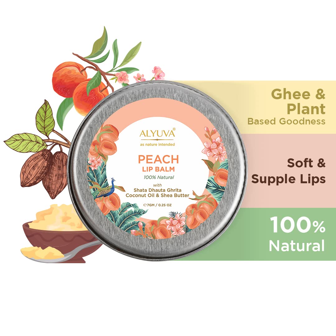 **Alyuva Combo Pack - 100% Natural Ghee Enriched Mixed Fruit & Peach Lip Balms (7g Each) for Dry, Chapped Lips - Perfect for Daily Moisturizing, Winter Care & On-the-Go Hydration**