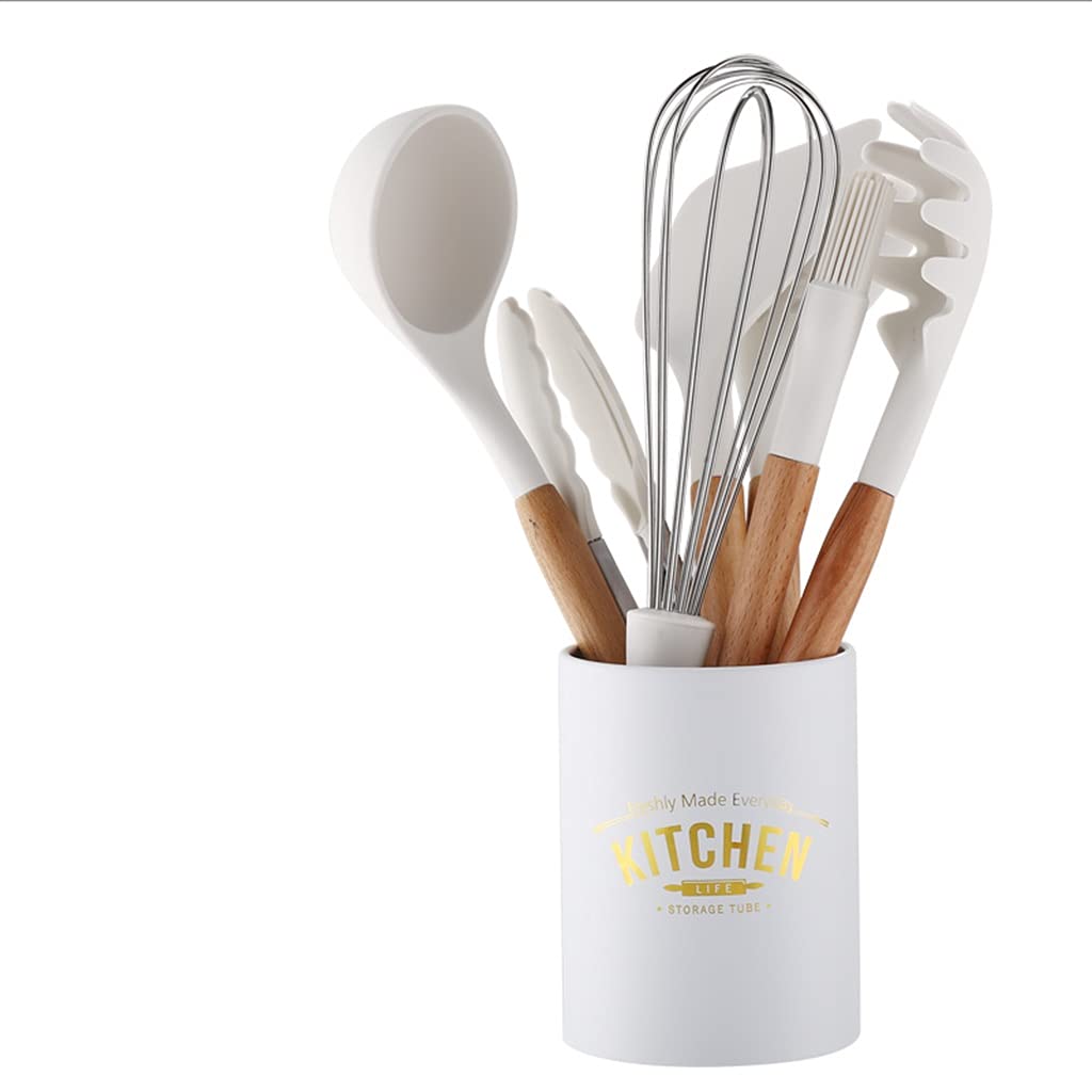 LICHUAN 8-Piece Silicone Cooking Utensils Set with Wooden Handle - Heat Resistant Kitchen Tools for Nonstick Cookware - Perfect Gift for Home Chefs - Ideal for Baking, Frying, and Everyday Cooking (Color: A)