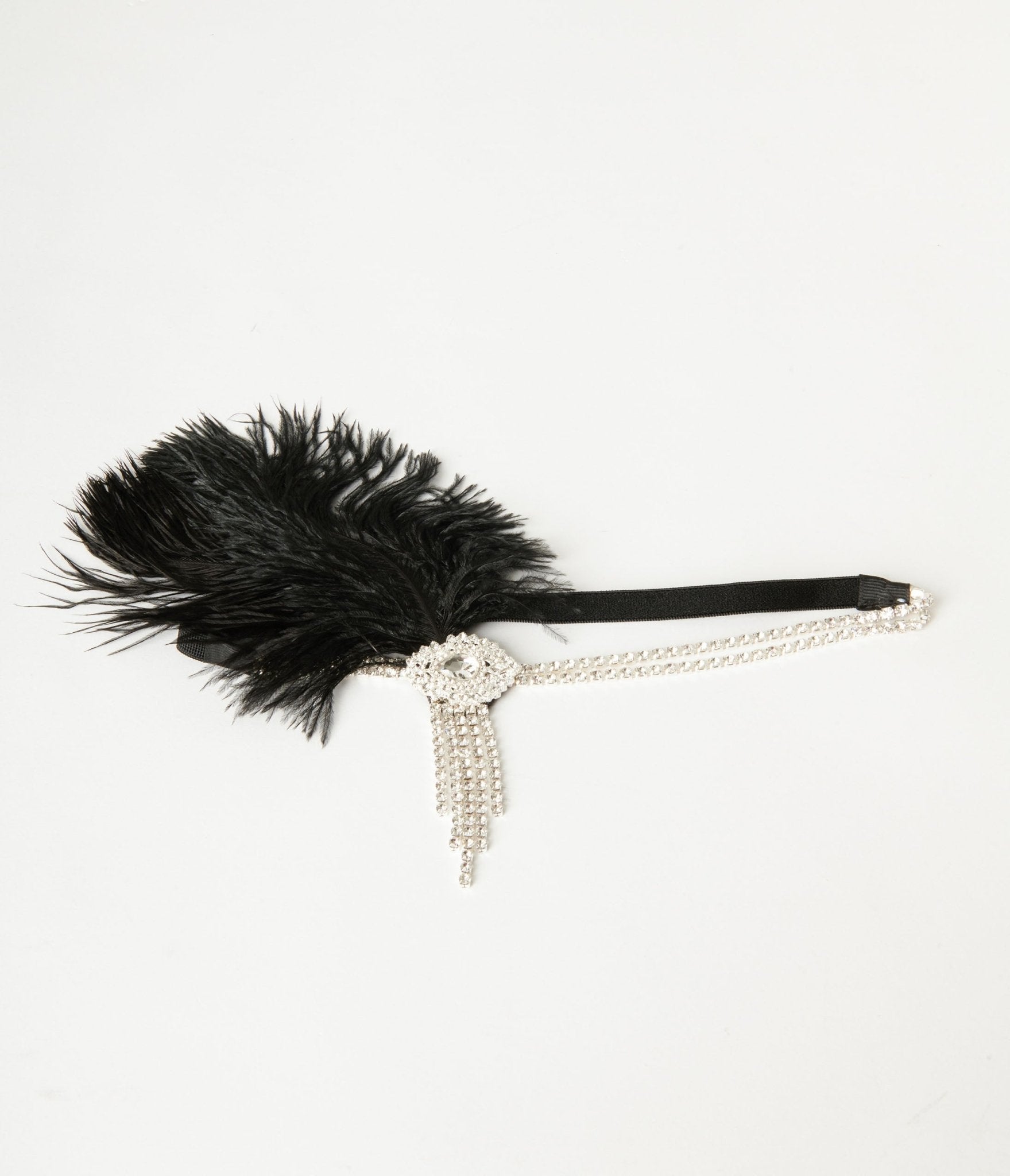 Vintage 1920s Silver Rhinestone & Black Feather Headband for Women - Roaring 20s Gatsby Party, Flapper Costume, Wedding, and Special Occasion Accessory