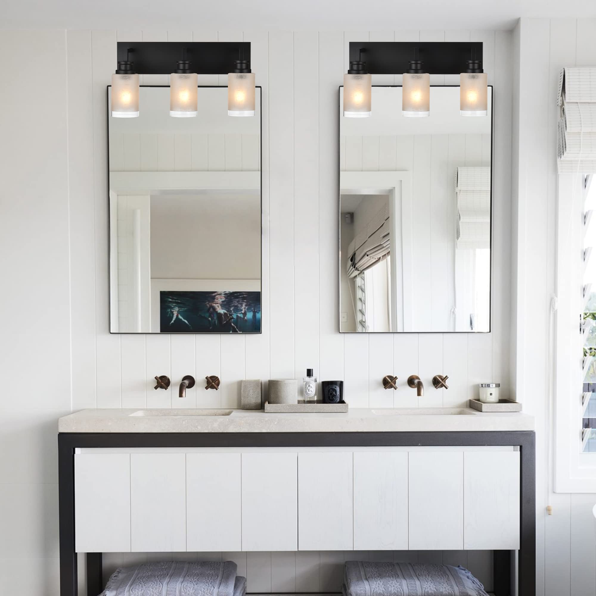 Matte Black Bathroom Vanity Light - 3 Lights Farmhouse Sconce for Bathroom Bedroom Hallway