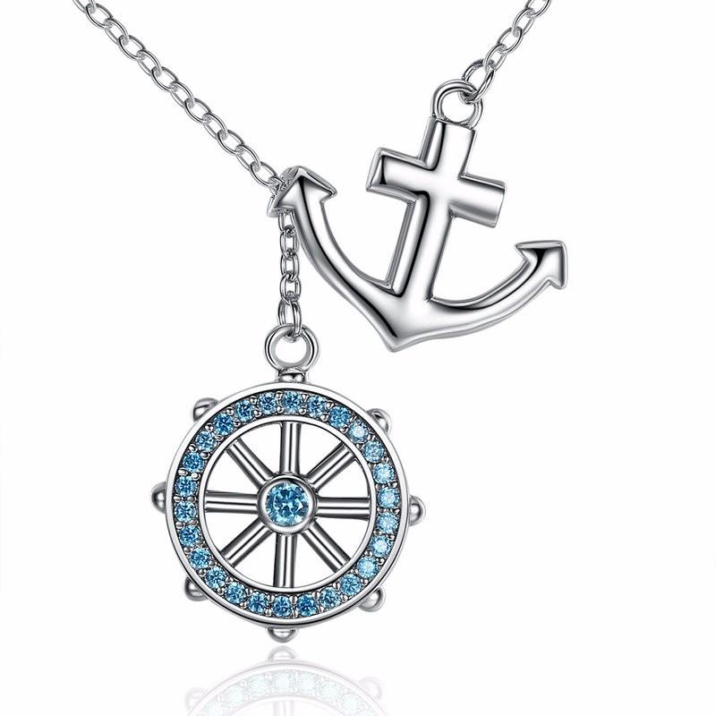 925 Sterling Silver Blue Anchor & Rudder Pendant Necklace for Men - Nautical Jewelry Gift for Sailors, Navy, Boaters - Perfect for Everyday Wear & Special Occasions