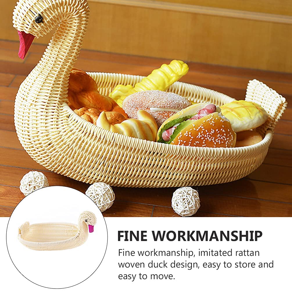 Duck-Shaped Wicker Bread Basket - Rattan Fruit Bowl for Kitchen & Dining Table | Food Storage Basket for Bread, Snacks, Fruits | Perfect for Picnics, Parties & Home Decor