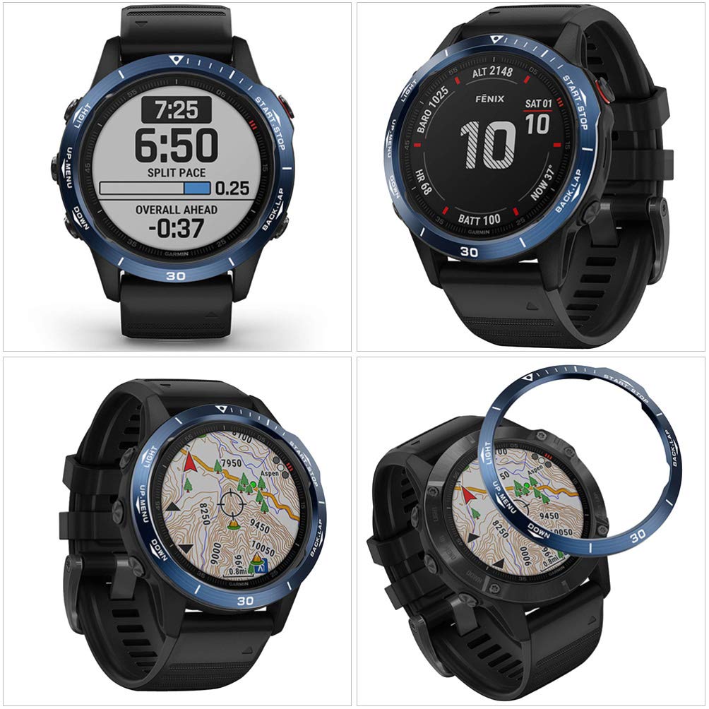 1PC Stainless Steel Watch Bezel Ring Replacement for Garmin Fenix 6X - Durable Scaled Dial Bezel Cover Case Accessory for Outdoor Sports, Hiking & Diving