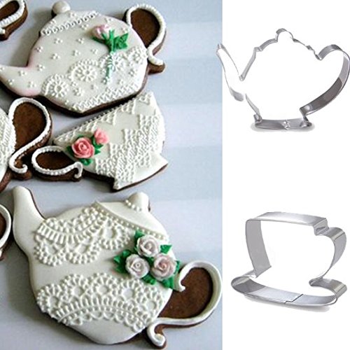 Stainless Steel Tea Pot and Tea Cup Biscuit Cookie Cutter Set - Perfect for Baking, DIY Crafts, and Holiday Cookies