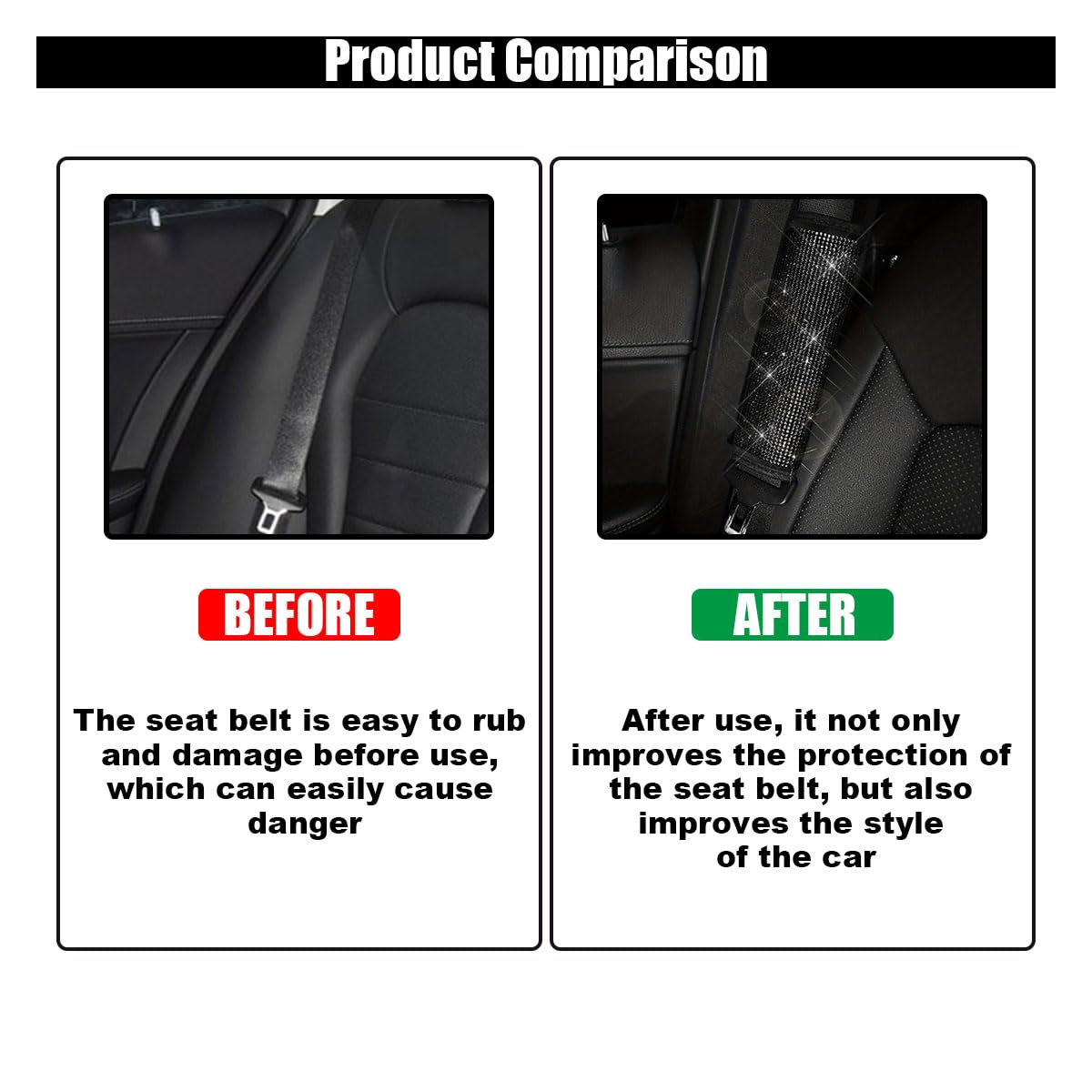 2PCS Rhinestone Car Seat Belt Shoulder Pads - Bling Crystal Diamond Seat Belt Covers for Women, Comfortable Car Seatbelt Strap Pads for SUV & Sedan - Perfect Car Interior Accessories for Daily Commute & Road Trips (Black Diamond)