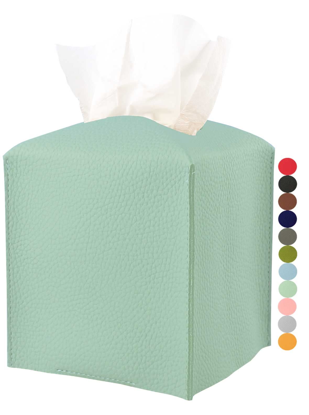 JESMINI Modern PU Leather Tissue Box Cover with Bottom Belt - Teal Blue, 5x5x5 Inches, Decorative Cube Box for Bathroom Vanity, Nightstand, Office Desk & Home Decor - Soft & Stylish Tissue Holder for Living Room, Bedroom or Office