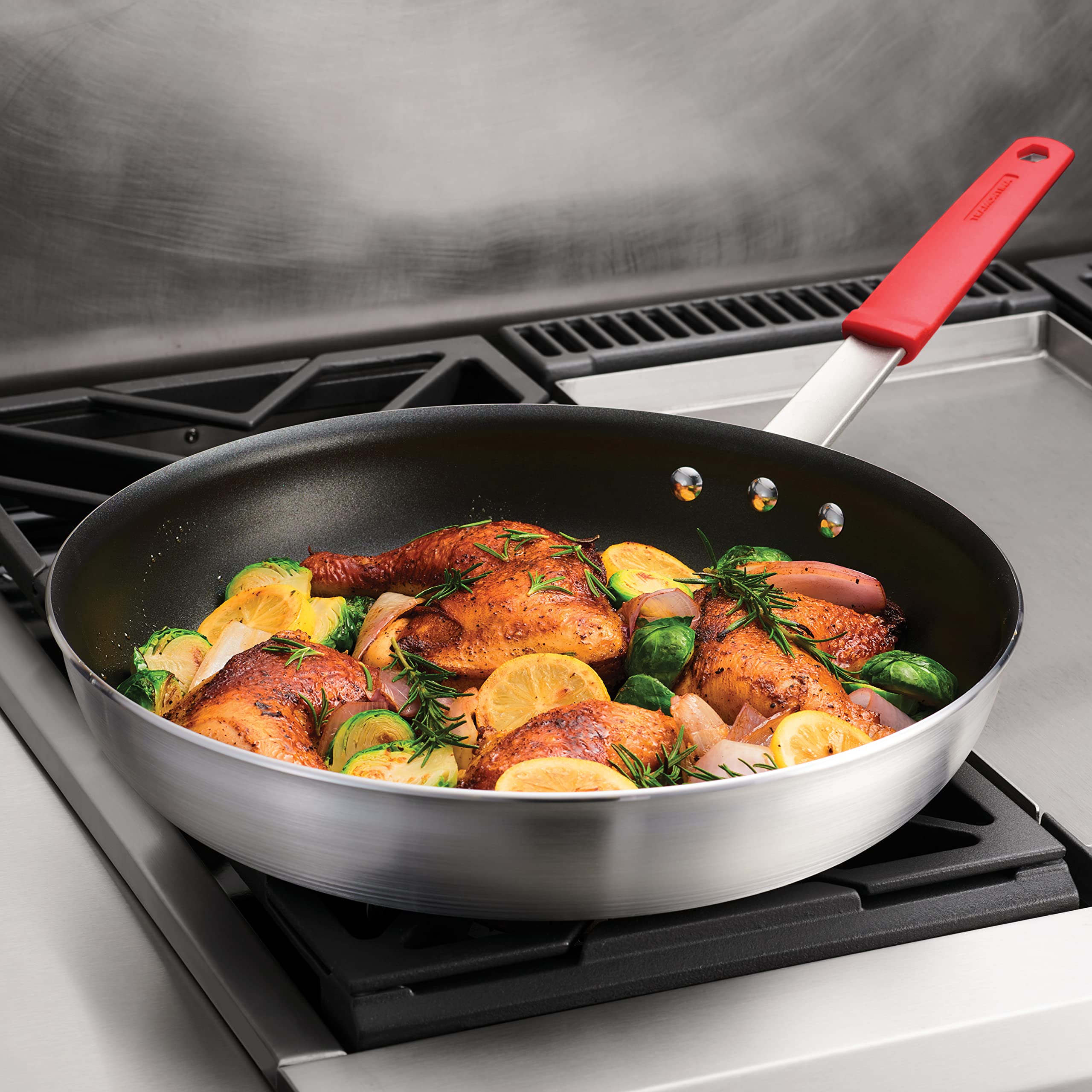 Tramontina Professional 14-Inch Nonstick Extra Large Frying Pan - Heavy-Gauge Aluminum Skillet with Reinforced Coating, Red Handle, Dishwasher & Oven Safe (450°F) - Perfect for Searing, Sautéing & Family Cooking