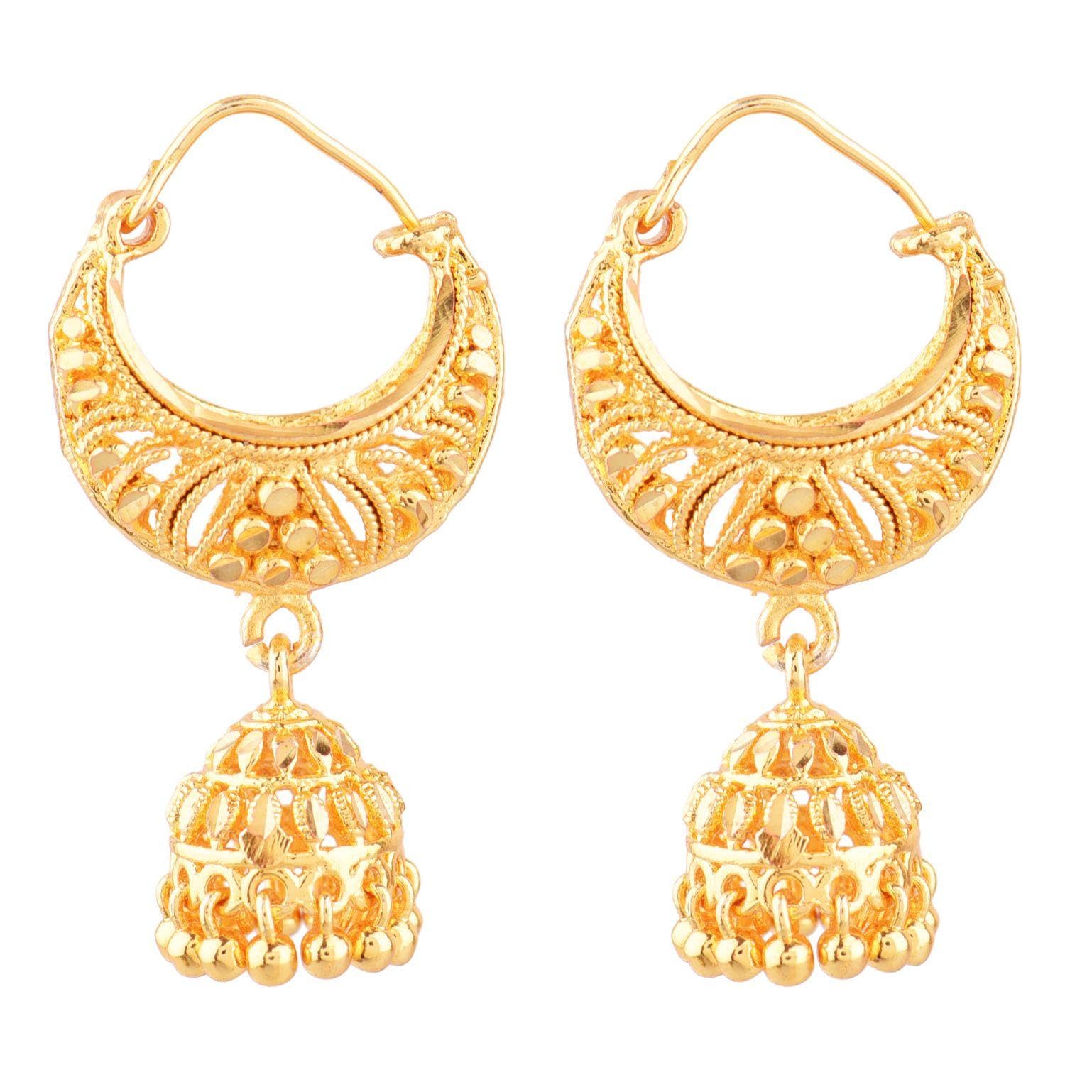 Efulgenz Indian Jhumka Hoop Earrings for Women - Traditional Gold Tone Dangle Earrings Set - Perfect for Weddings, Parties & Ethnic Fashion