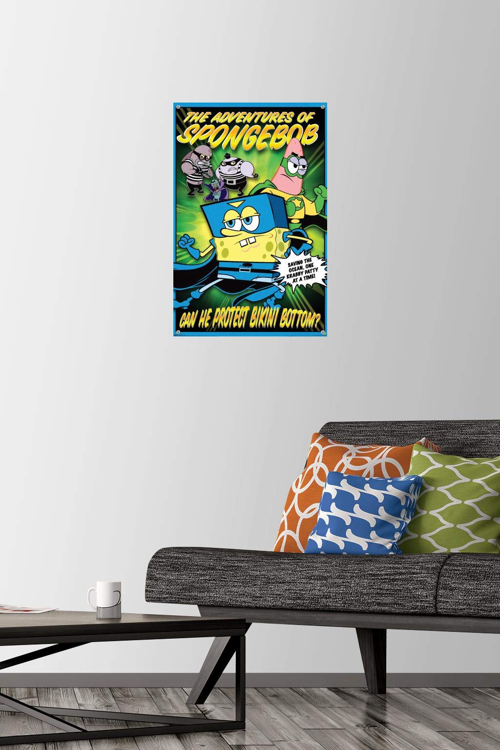 SpongeBob SquarePants Wall Poster with Push Pins - Funny Nickelodeon Cartoon Decor for Kids Room, Office & Dorm