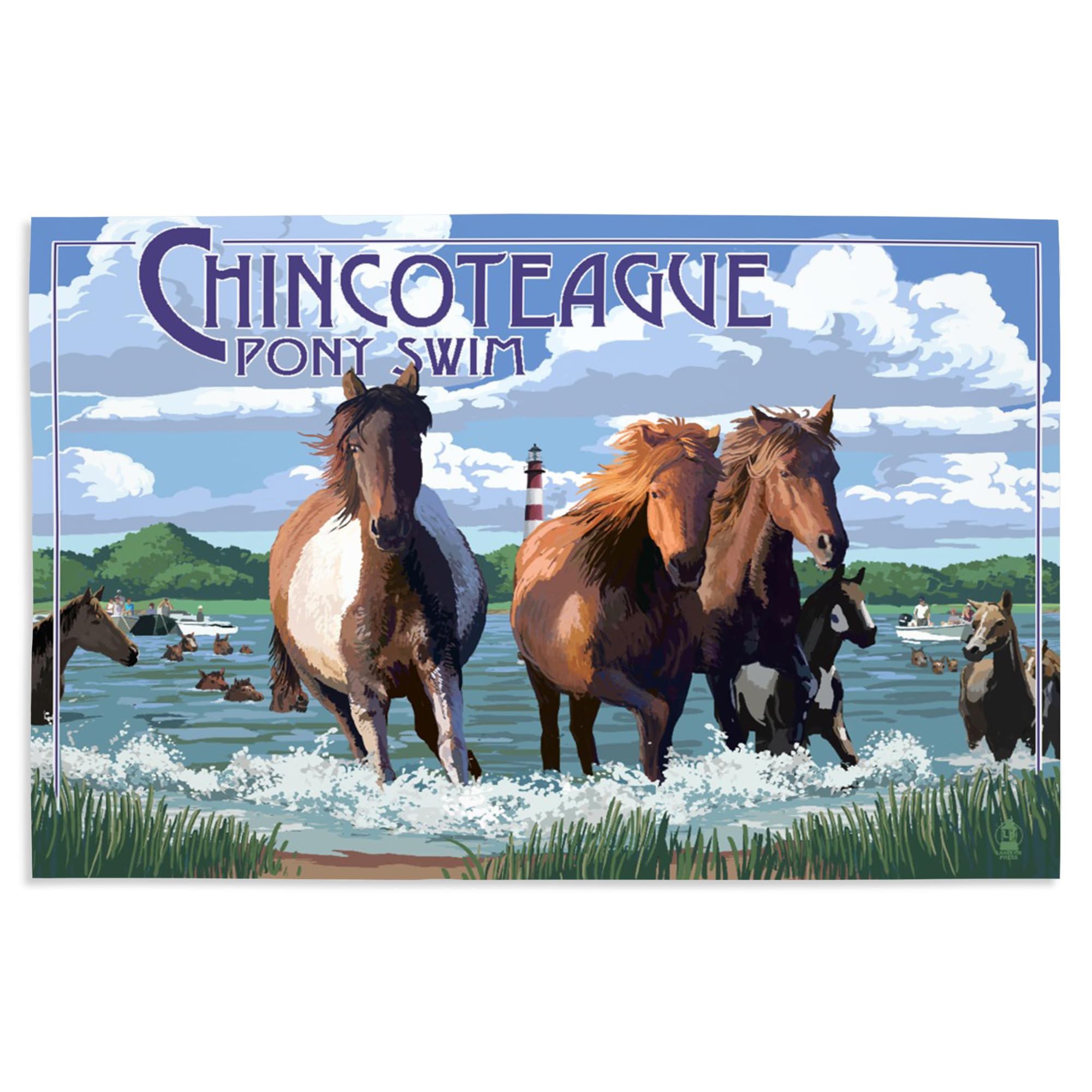 Lantern Press 16x24 Inch Giclee Art Print - Chincoteague Virginia Pony Swim Landscape Wall Decor - Perfect for Living Room, Bedroom or Office