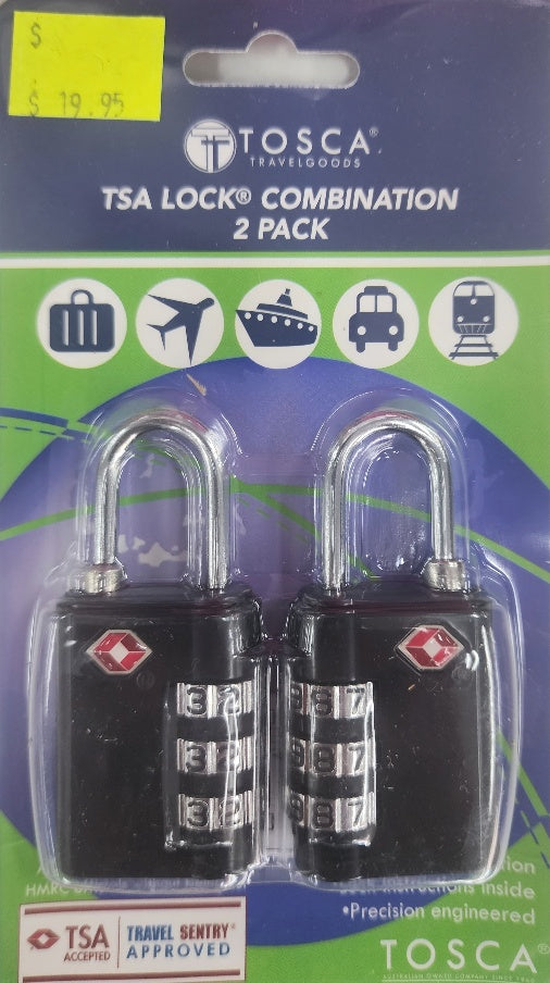 Tosca TCA051 2-Pack TSA Approved Combination Luggage Locks - Black | Secure Travel Bags & Suitcases for Airports