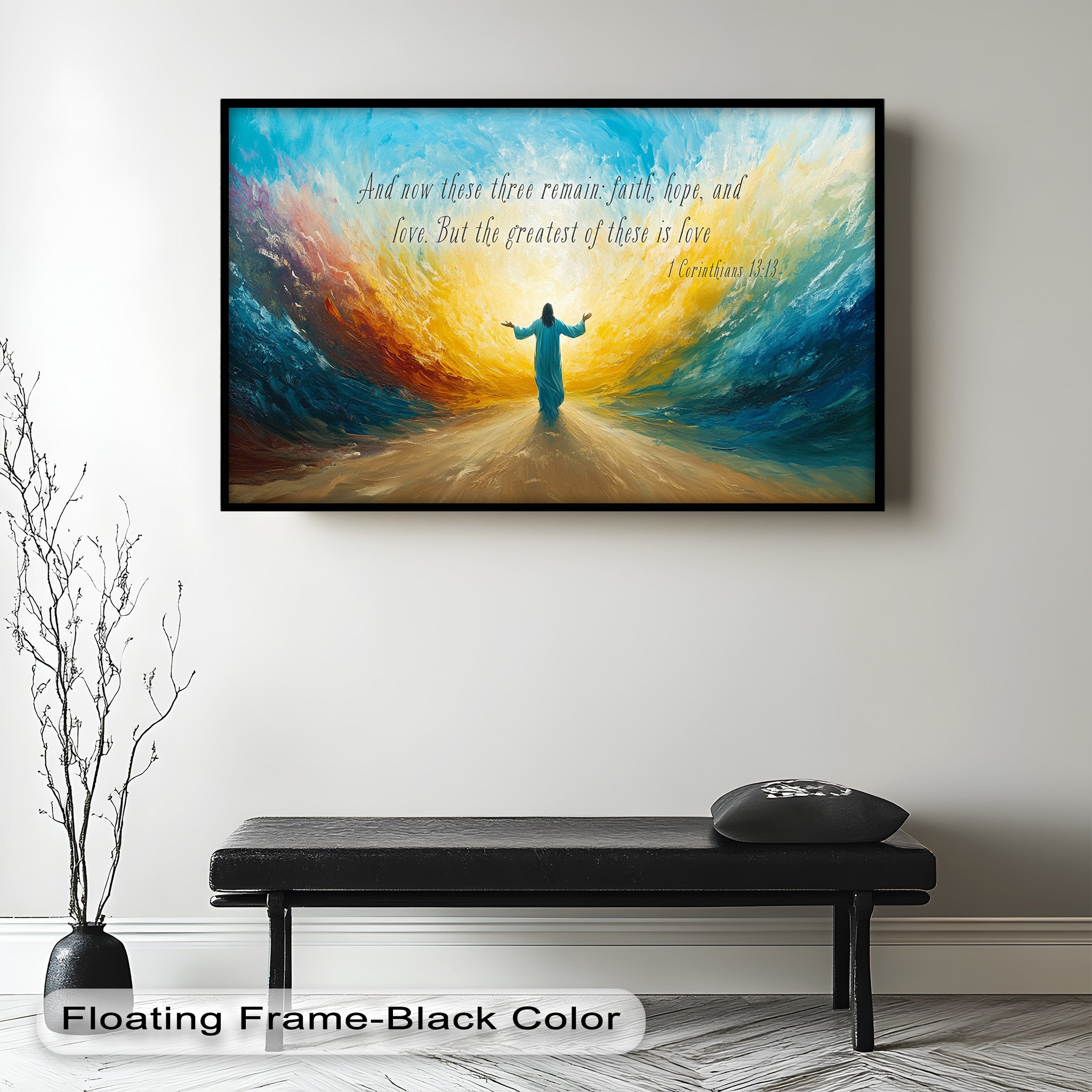 1 Corinthians 13:13 Faith Hope Love Bible Verse Oil Painting - Christian Home Decor, Church Wall Art, Inspirational Gift for Weddings & Baptisms