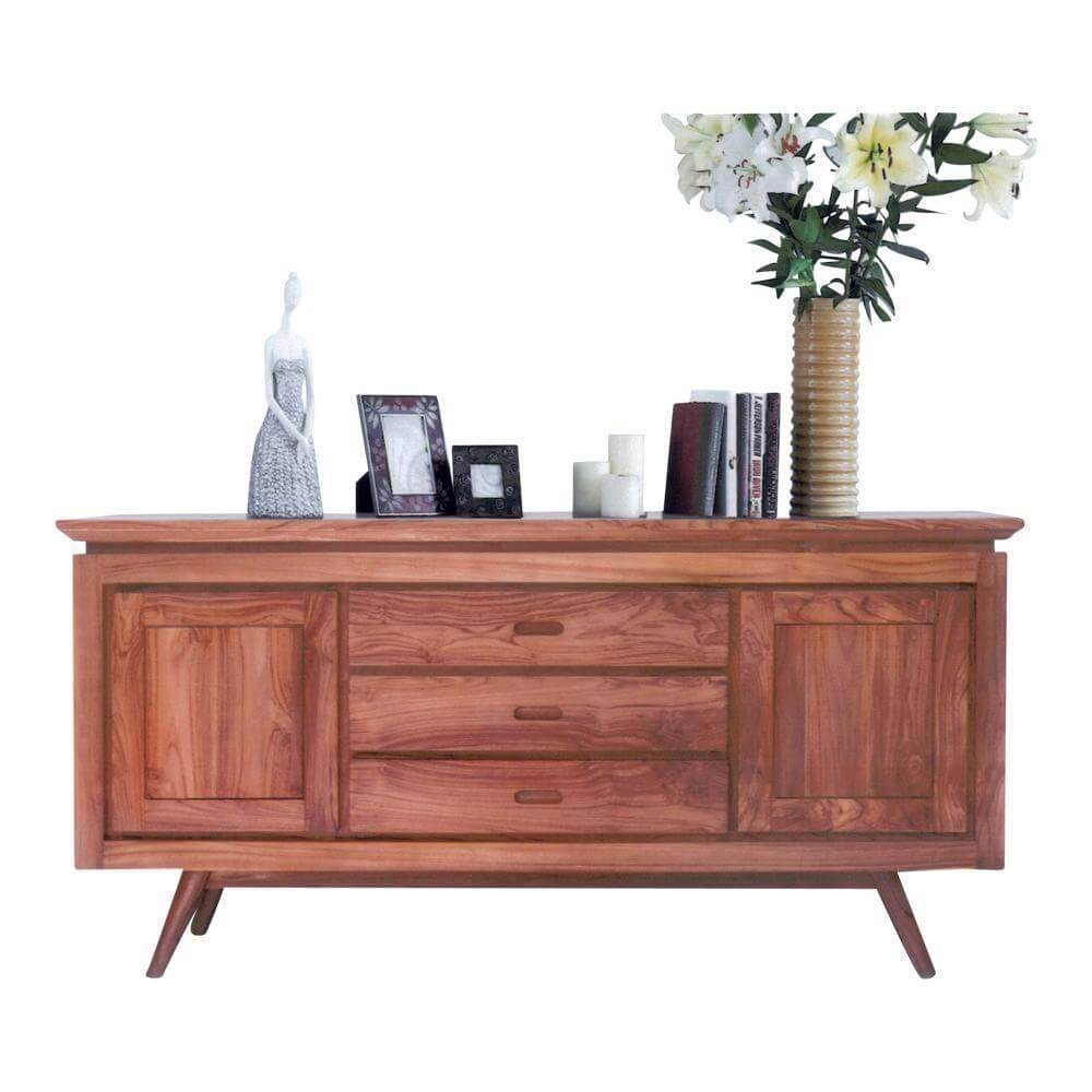 Irvette Teak Wood Buffet Hutch - Solid Wood Dining Room Storage Cabinet with Glass Doors | Perfect for Kitchen, Dining Room & Home Decor Organization