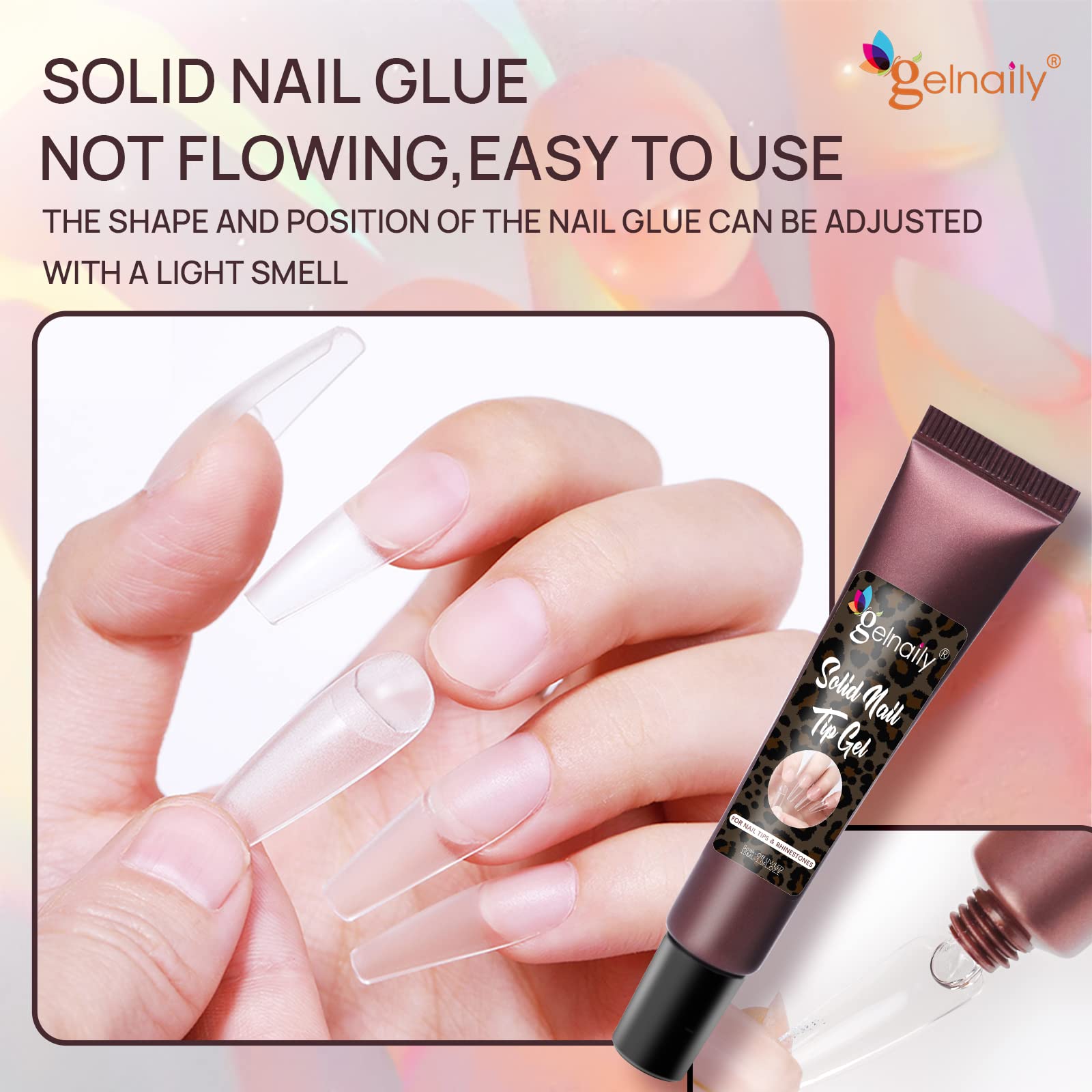 UV/LED Curable Solid Nail Tips Gel Glue - Super Strong Adhesive for Press-On Nail Extensions, Acrylic Nails & Rhinestone Decorations | Perfect for Salon Professionals & DIY Nail Art at Home