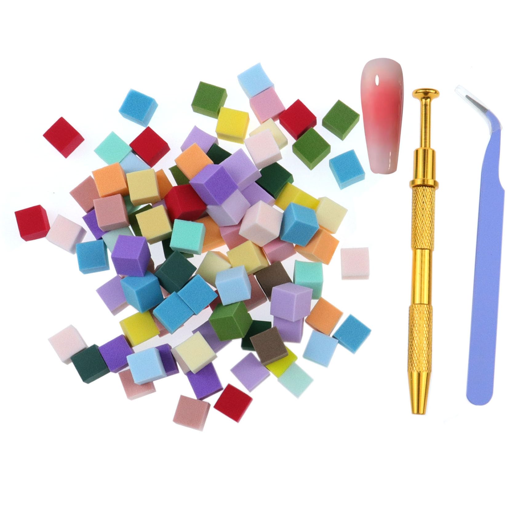 100Pcs Ombre Nail Sponge Set - Professional Nail Art Kit for Aura Nails, Gradient Manicure Tools with Gold Tweezers | Perfect for Salon, DIY Home Nail Design & Professional Nail Artists