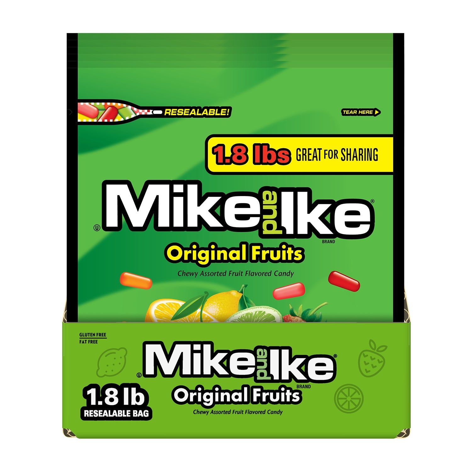 Just Born Mike & Ike Original Fruit Flavored Candy | 28.8oz Resealable Bag - Perfect for Halloween, Parties & Movie Nights