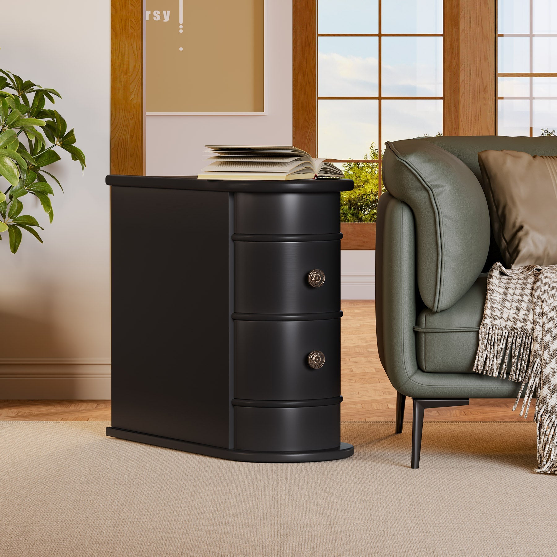 Modern Wooden Tall End Table with 2 Drawers - Narrow Nightstand for Bedroom, Living Room & Small Spaces - Perfect for Lamps, Books & Bedside Storage