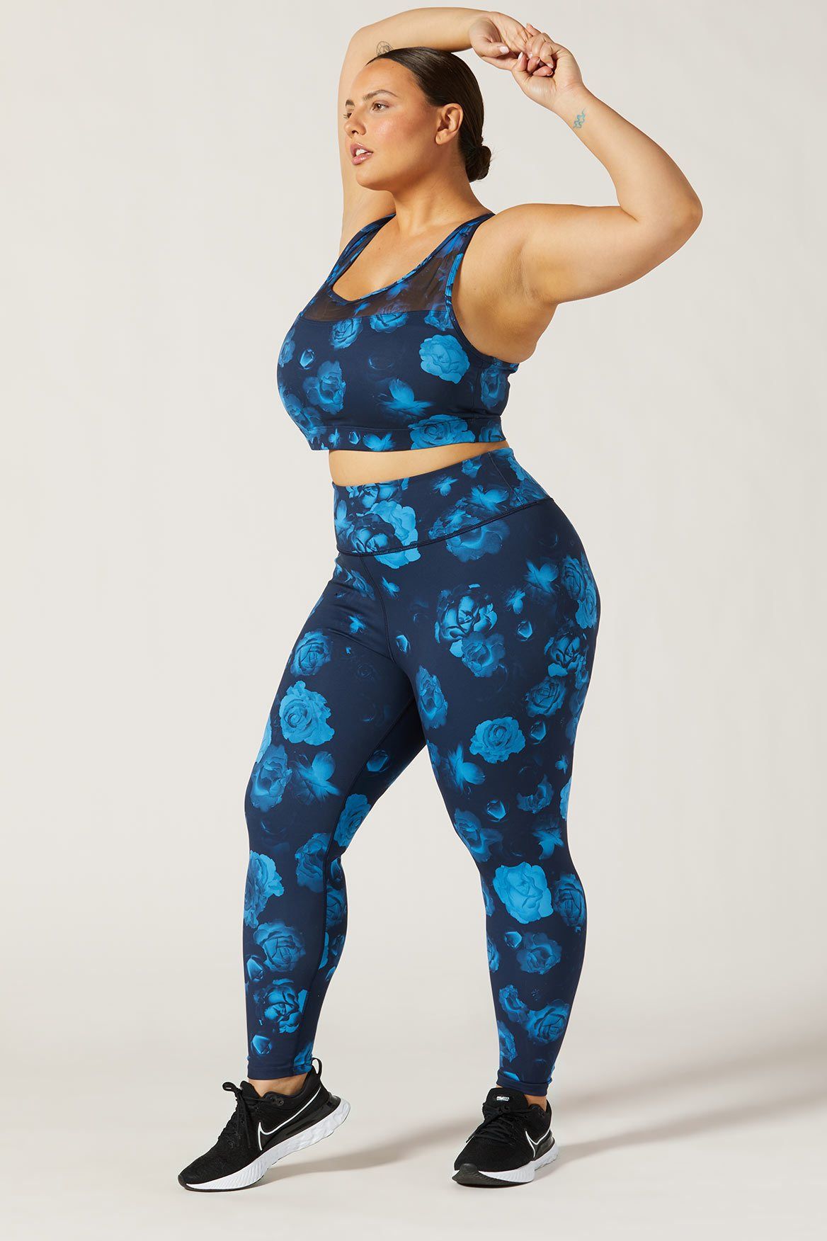 Rebel Cross Back Bra - Neon Flowers Blue Sports Bra for Women, Workout, Yoga, Running & Fitness Activities
