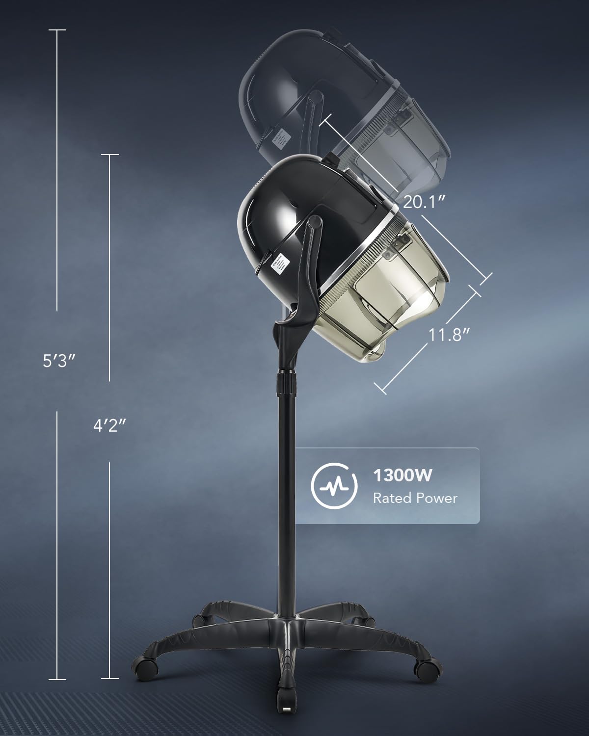 CO-Z 1300W Professional Hooded Hair Dryer with Stand - Adjustable Height, 360° Swivel & Wheels for Salon - Built-in Temperature Control & Timer for Safe Home/Salon Use - Perfect for Hair Styling, Perming & Drying