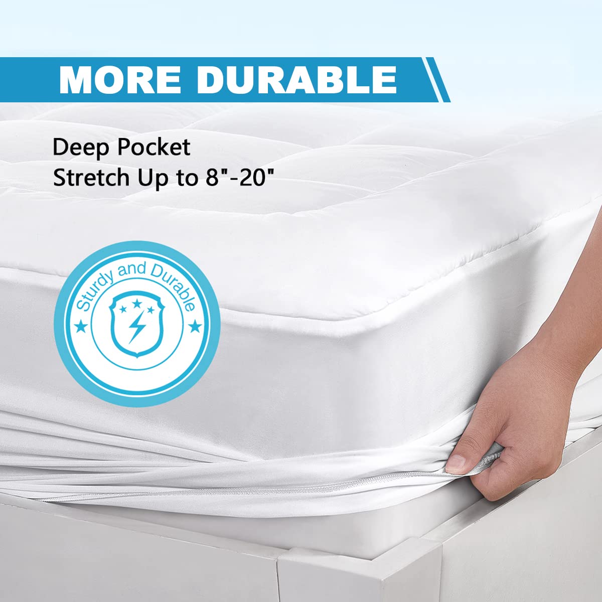 Cooling Twin Mattress Pad Cover - Stretches to 18