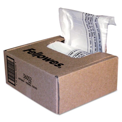Fellowes Powershred Shredder Bags - 10 Gallon Capacity, 100 Pack with Ties, Clear Trash Bags for Office Paper Shredders & Home Use