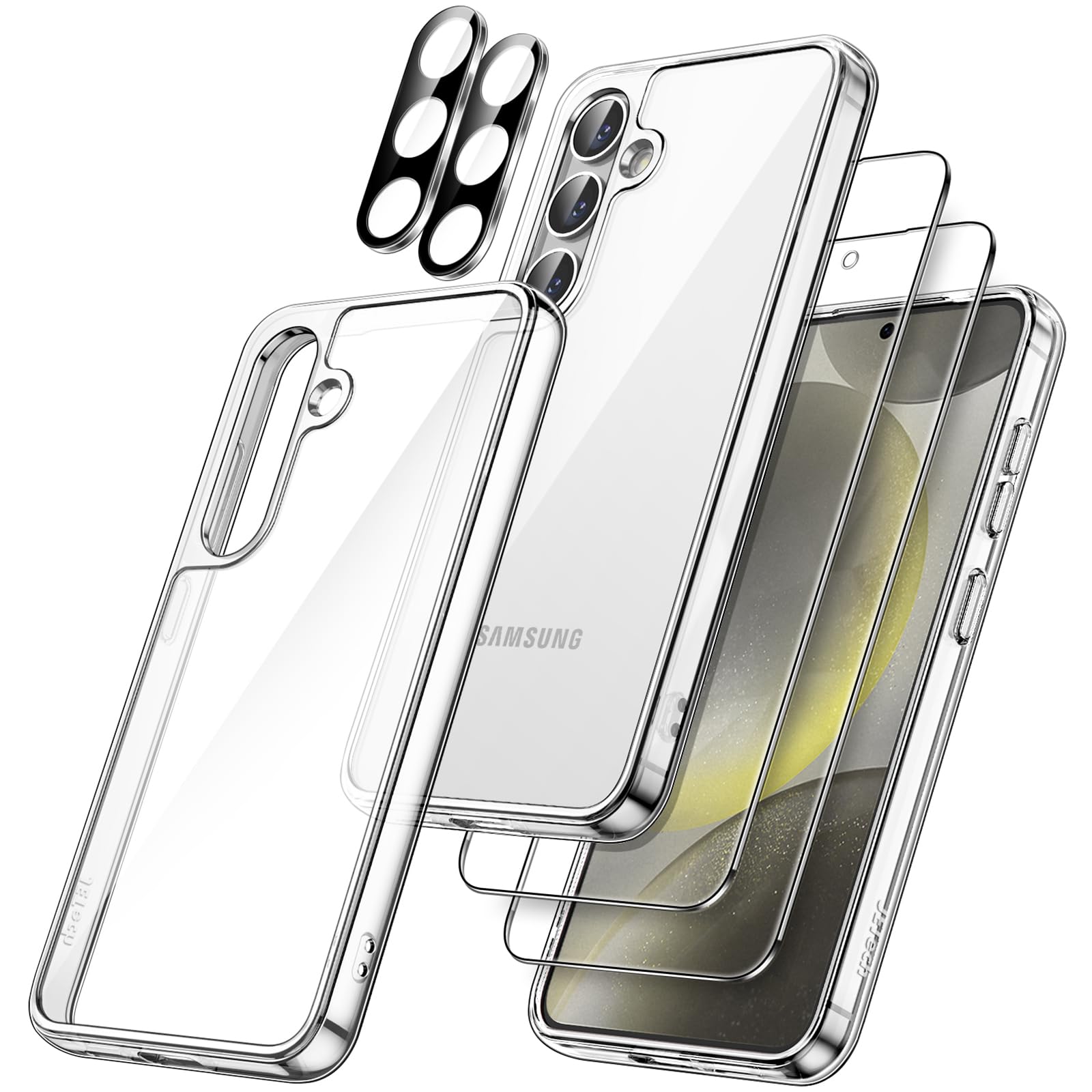 JETech 5-in-1 Protective Case for Samsung Galaxy S24+ 5G - Clear Shockproof Bumper Cover with 2-Pack Tempered Glass Screen Protector & Camera Lens Protector | Non-Yellowing, Durable Protection for Work, Travel & Outdoor Activities